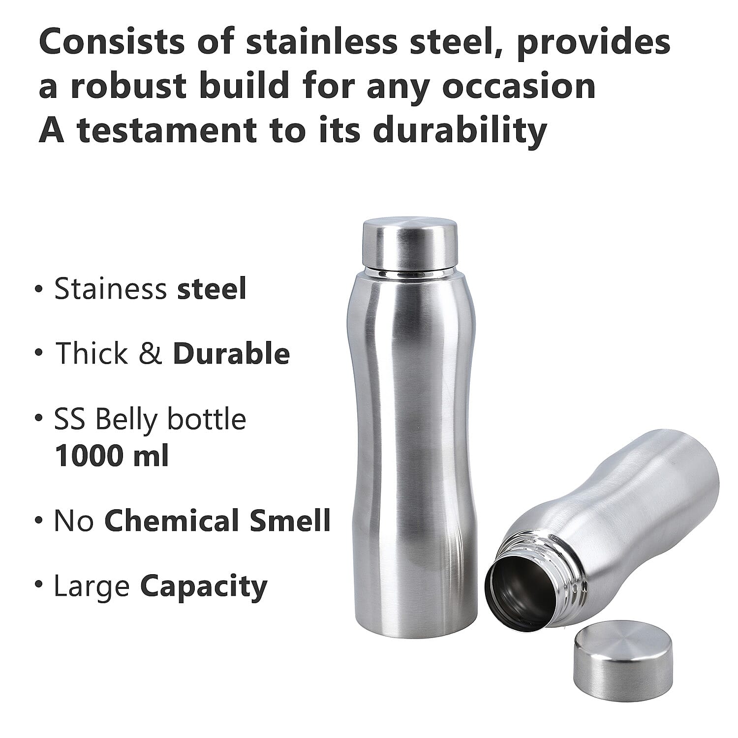 Set of 2 - Steel Water Bottle (500ml Each) - Silver