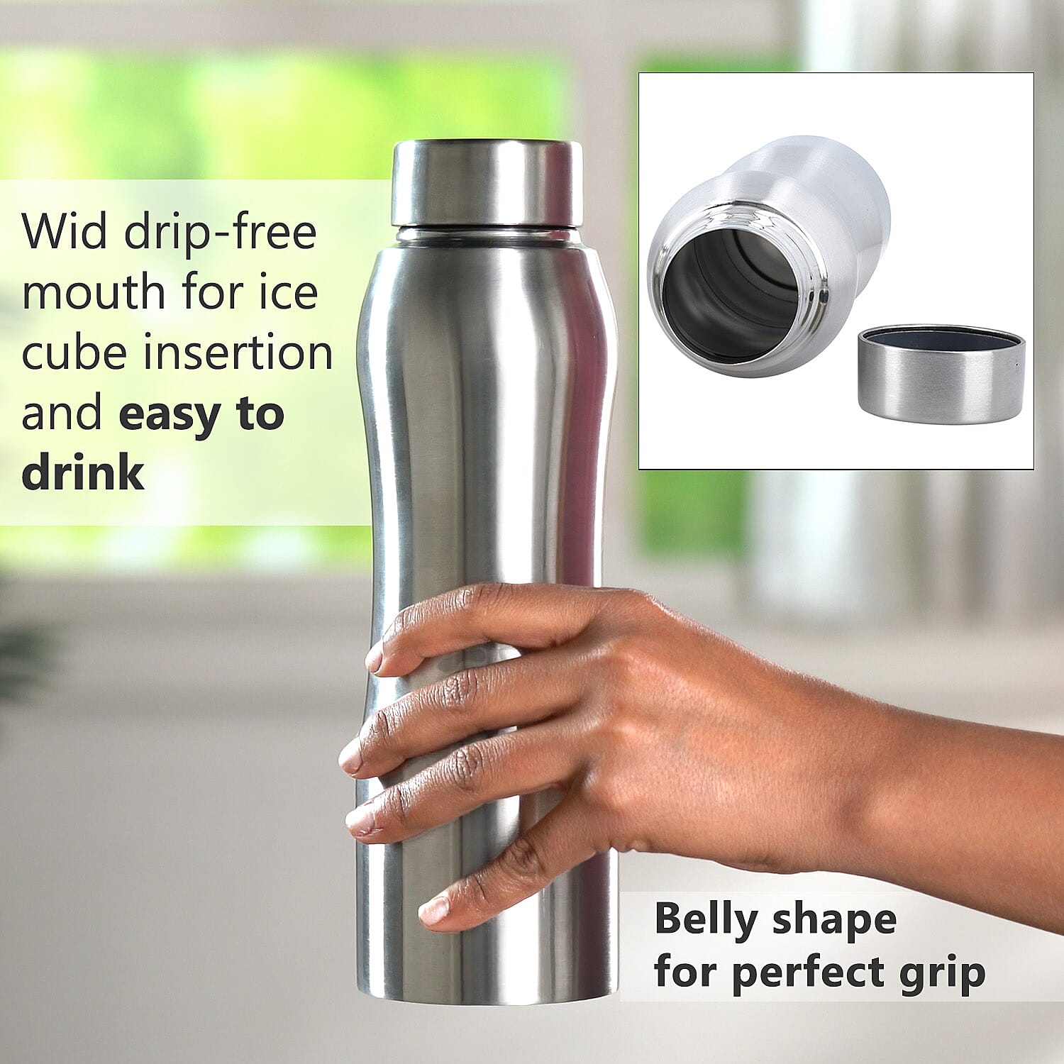 Set of 2 - Steel Water Bottle (500ml Each) - Silver