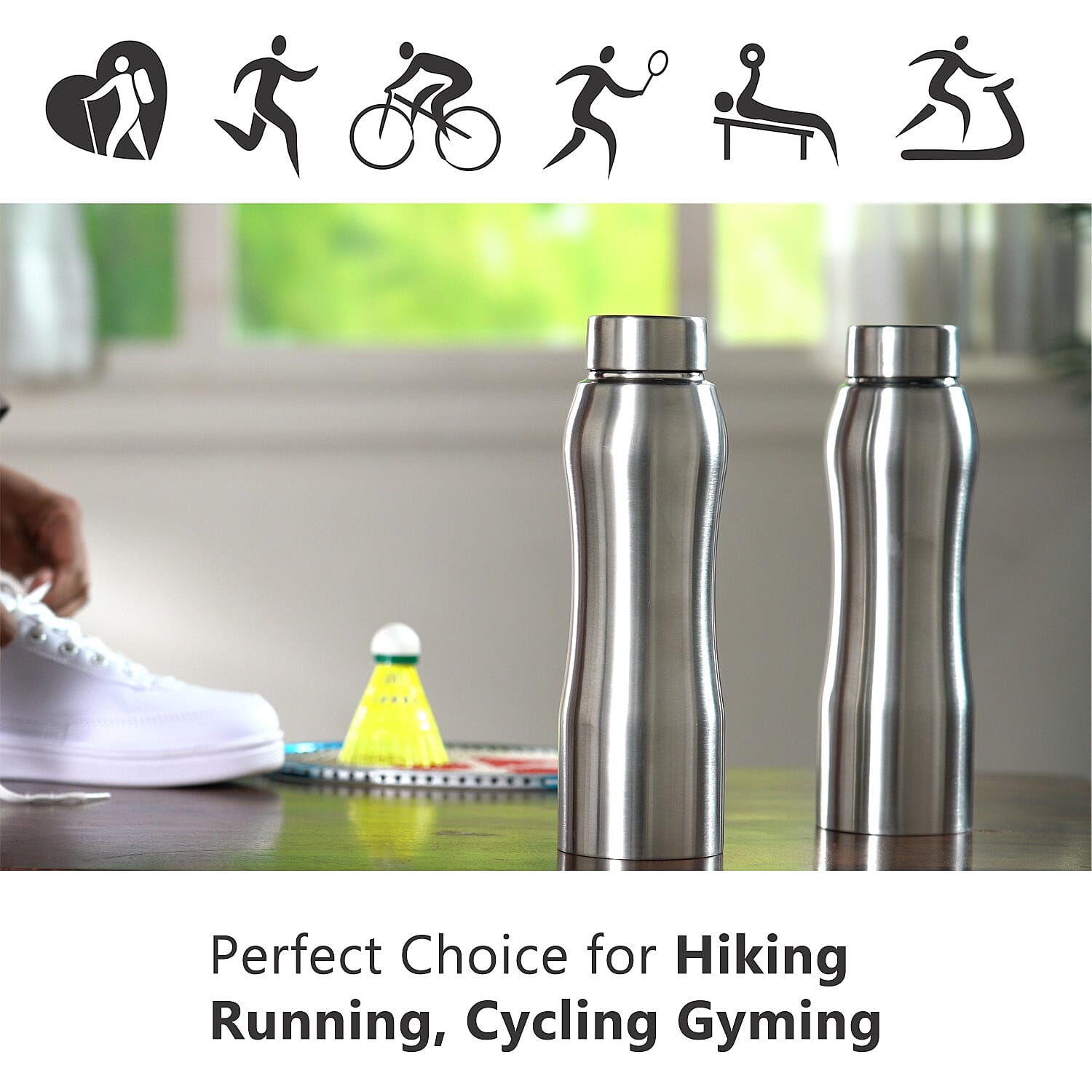 Set of 2 - Steel Water Bottle (500ml Each) - Silver