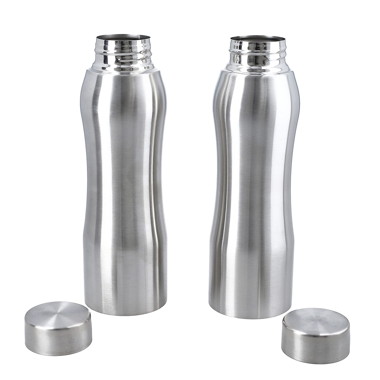 Set of 2 - Steel Water Bottle (500ml Each) - Silver