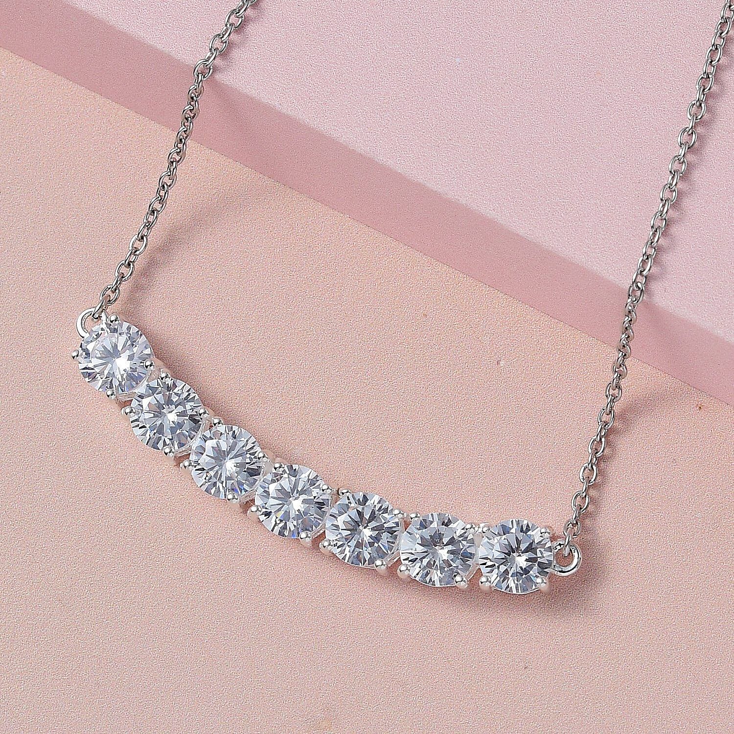 NY Closeout - Cubic Zirconia Diamond Sterling Silver Pendant With Chain (Size - 20) 10.09 Ct