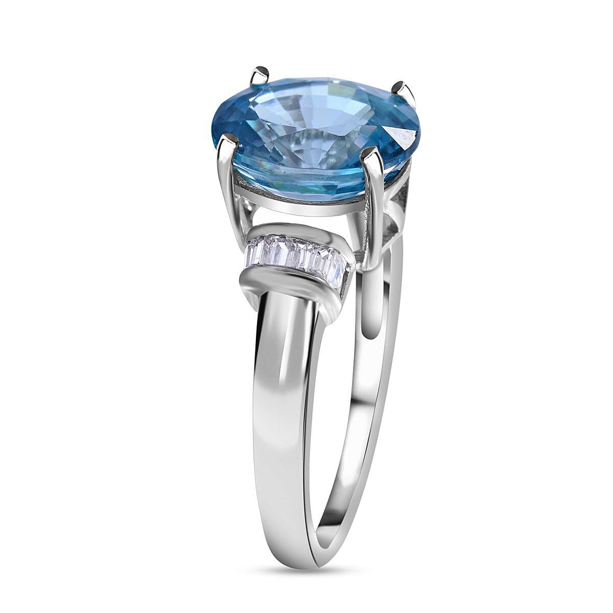 9K White Gold Glenstones AAA Ratanakiri Blue Zircon and Natural Zircon Ring 4.50 Ct