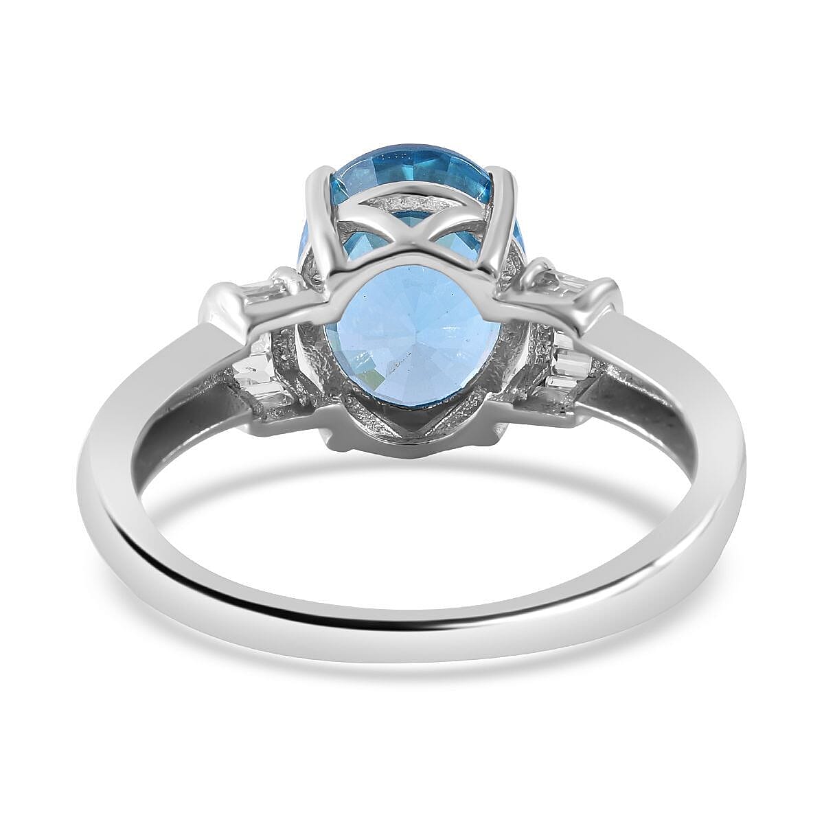 9K White Gold Glenstones AAA Ratanakiri Blue Zircon and Natural Zircon Ring 4.50 Ct