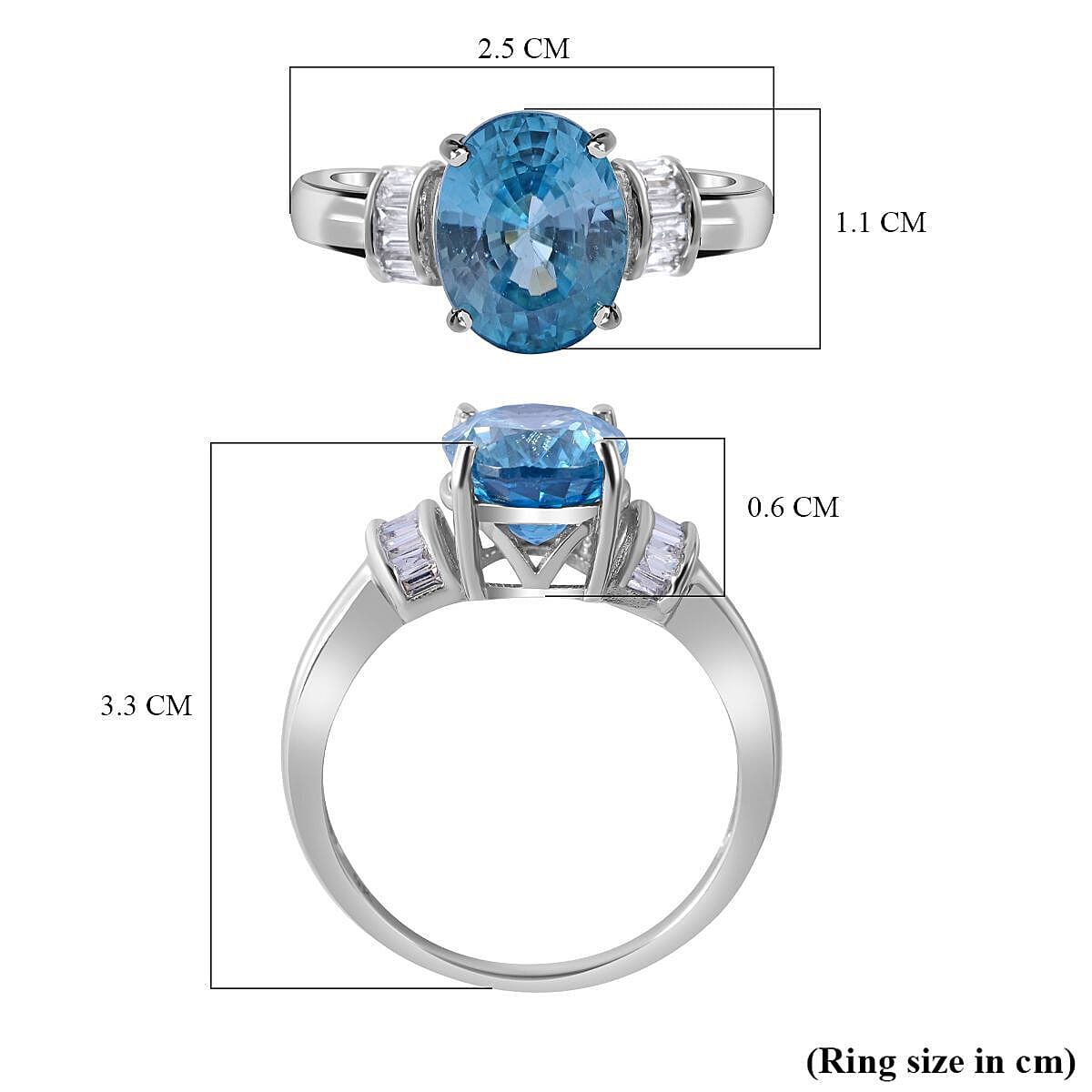 9K White Gold Glenstones AAA Ratanakiri Blue Zircon and Natural Zircon Ring 4.50 Ct