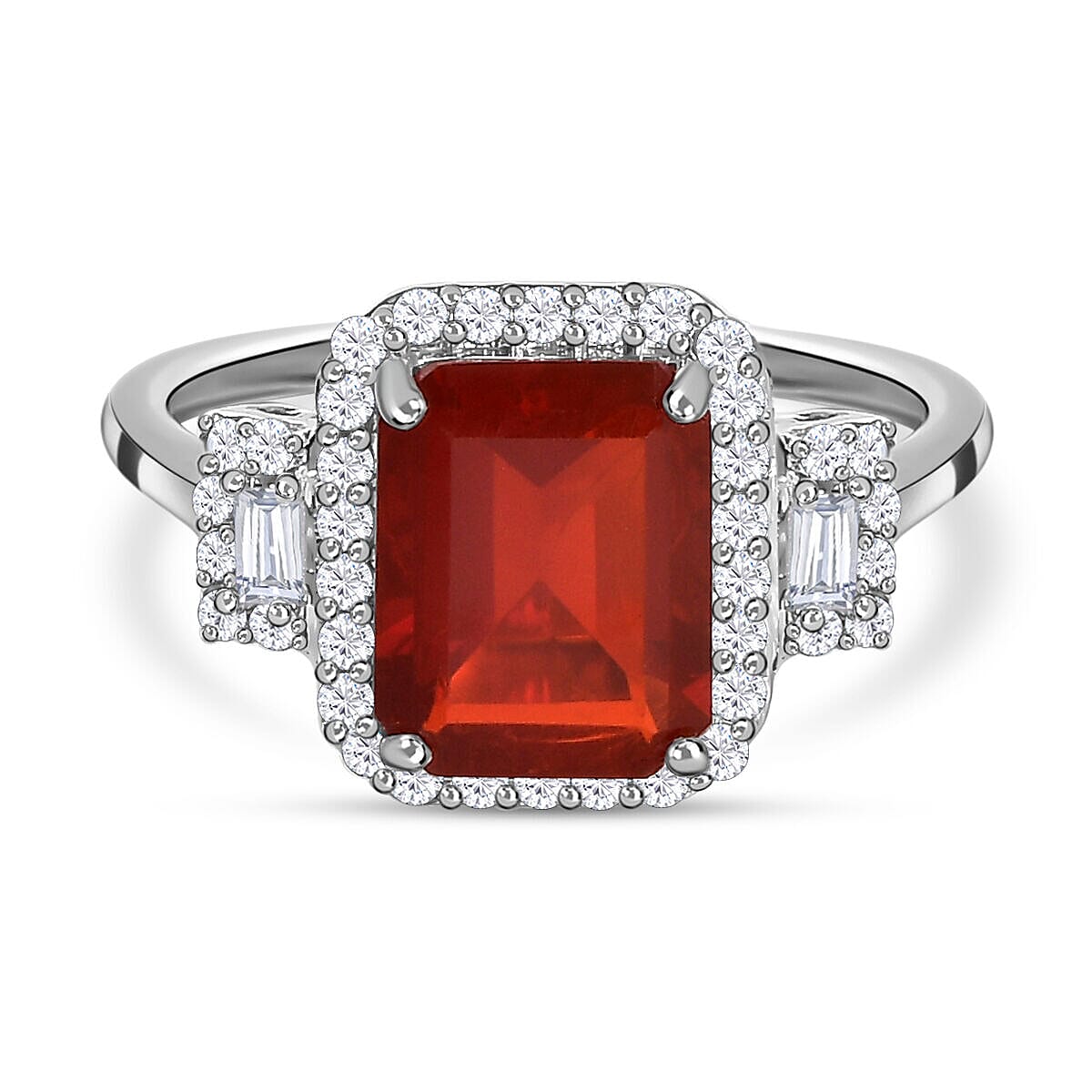 9K White Gold Crimson Fire Opal and Diamond Ring 2.03 Ct.