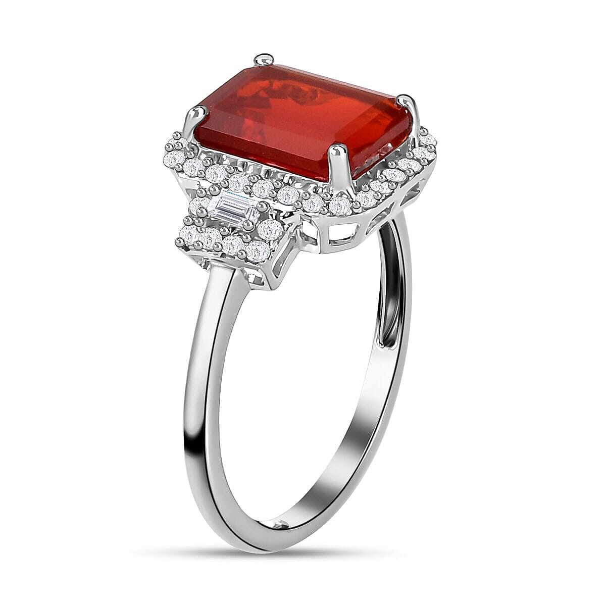 9K White Gold Crimson Fire Opal and Diamond Ring 2.03 Ct.