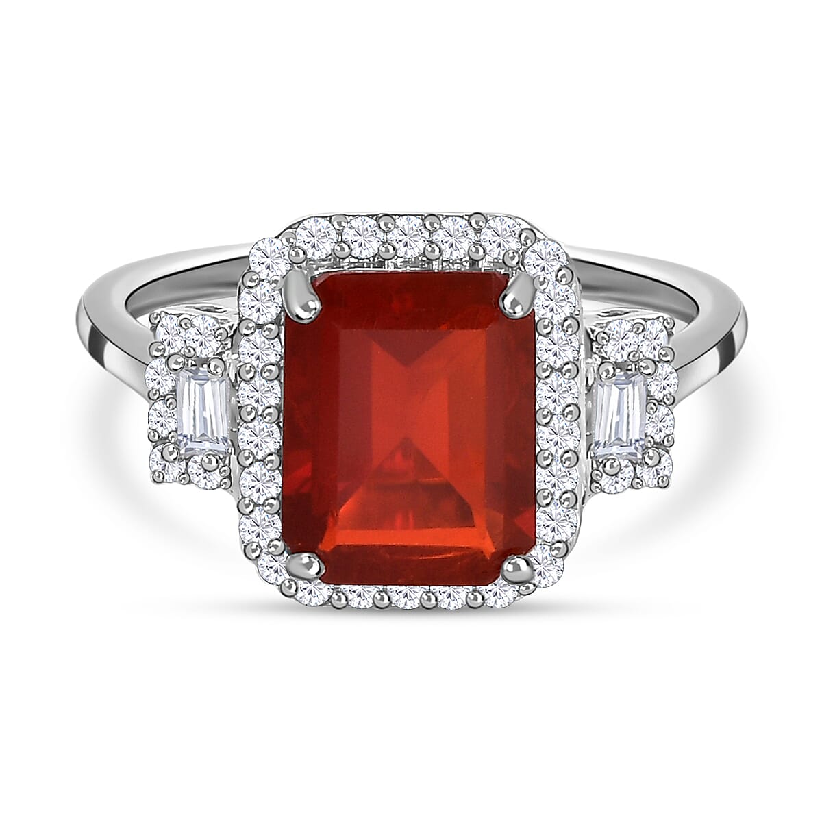 9K White Gold Crimson Fire Opal and Diamond Ring 2.03 Ct.