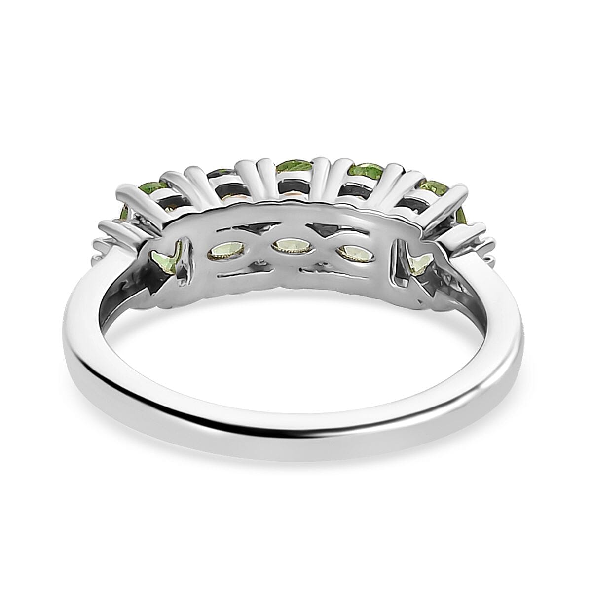 Tsavorite Garnet and Diamond 5 Stone Ring in Platinum Overlay Sterling Silver 1.34 Ct.