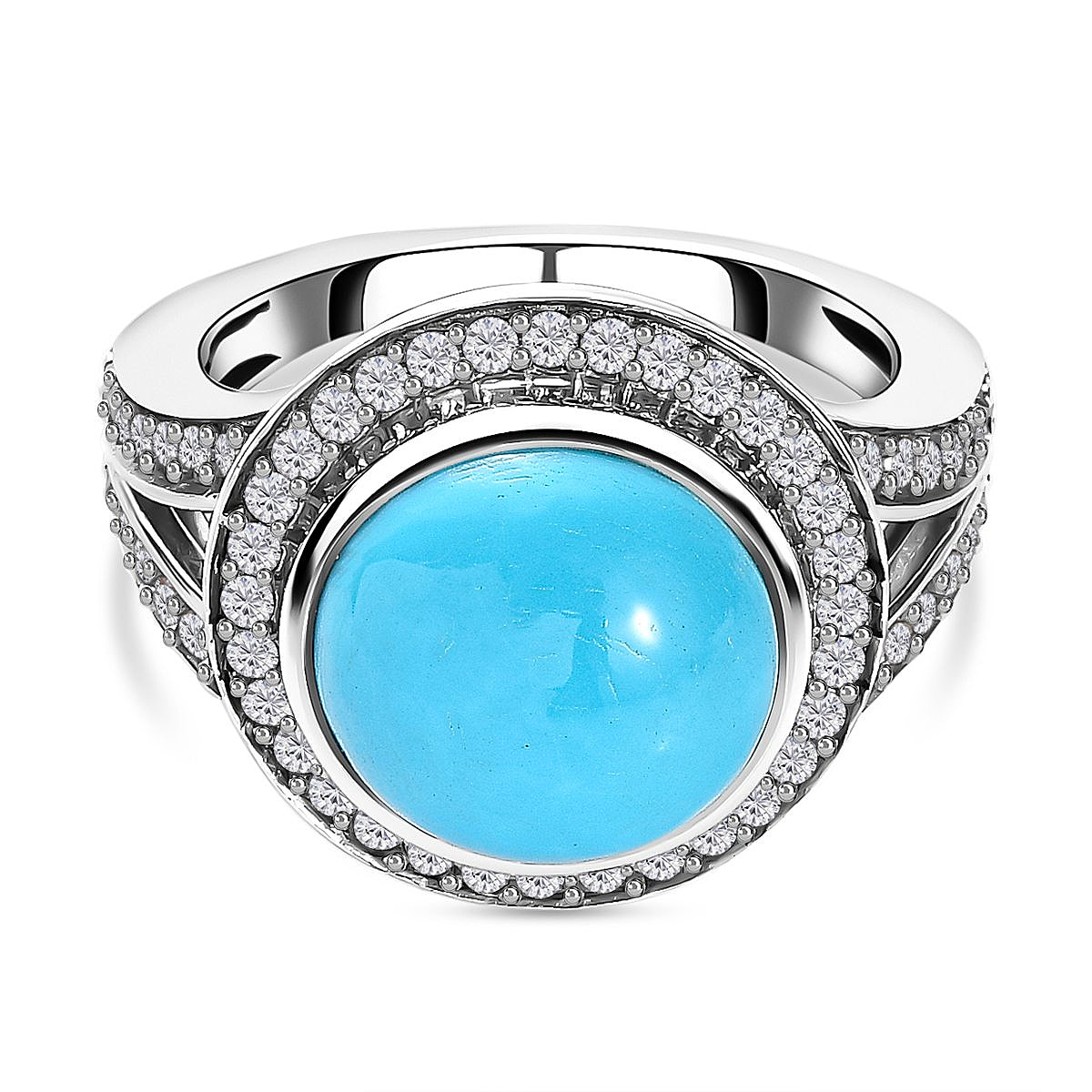 Arizona Sleeping Beauty Turquoise and Natural Zircon Ring in Platinum Overlay Sterling Silver 4.83 Ct.