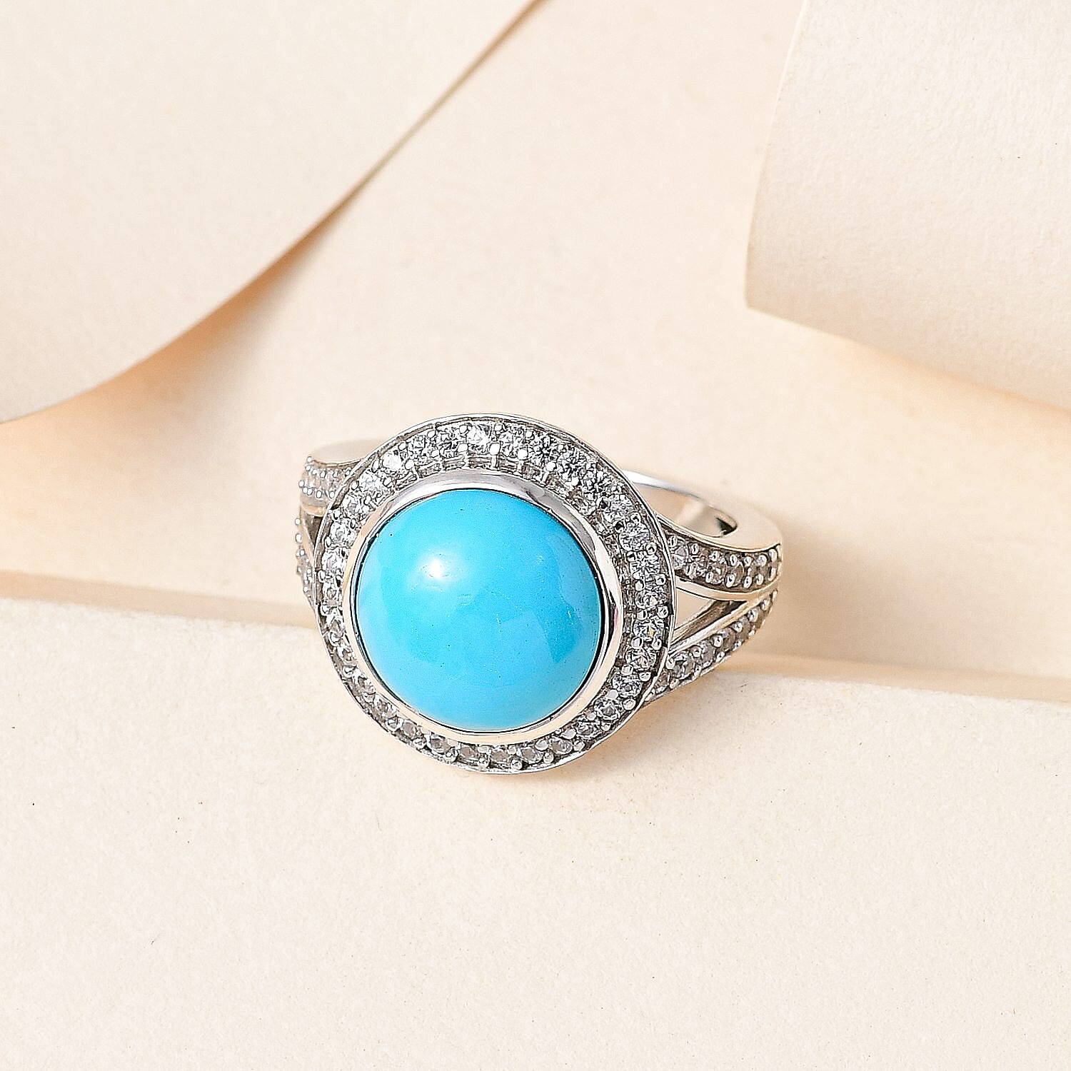 Arizona Sleeping Beauty Turquoise and Natural Zircon Ring in Platinum Overlay Sterling Silver 4.83 Ct.