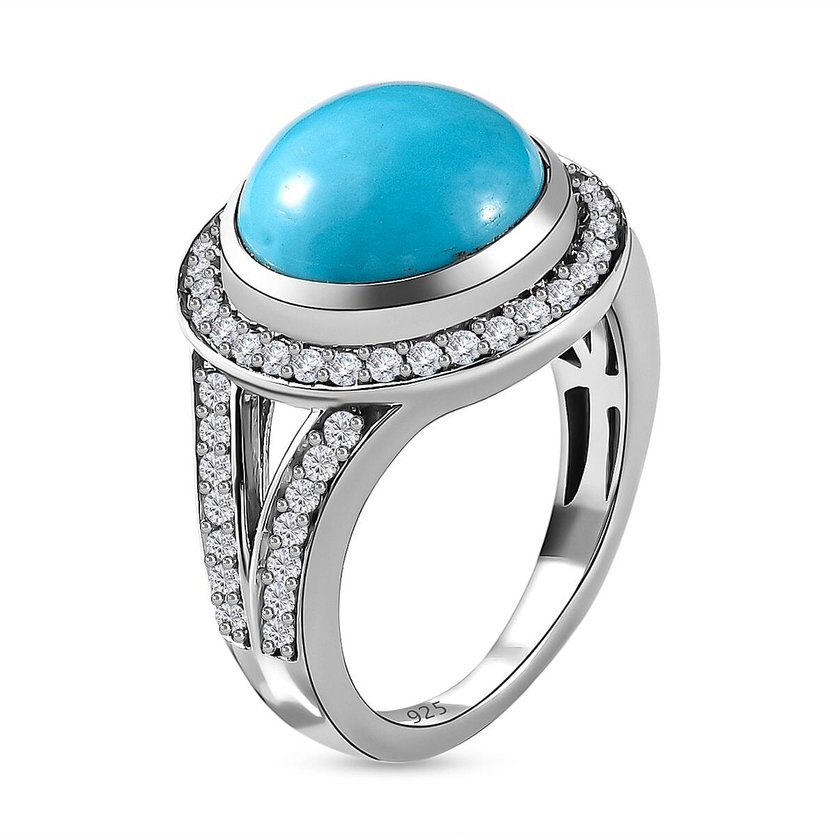 Arizona Sleeping Beauty Turquoise and Natural Zircon Ring in Platinum Overlay Sterling Silver 4.83 Ct.