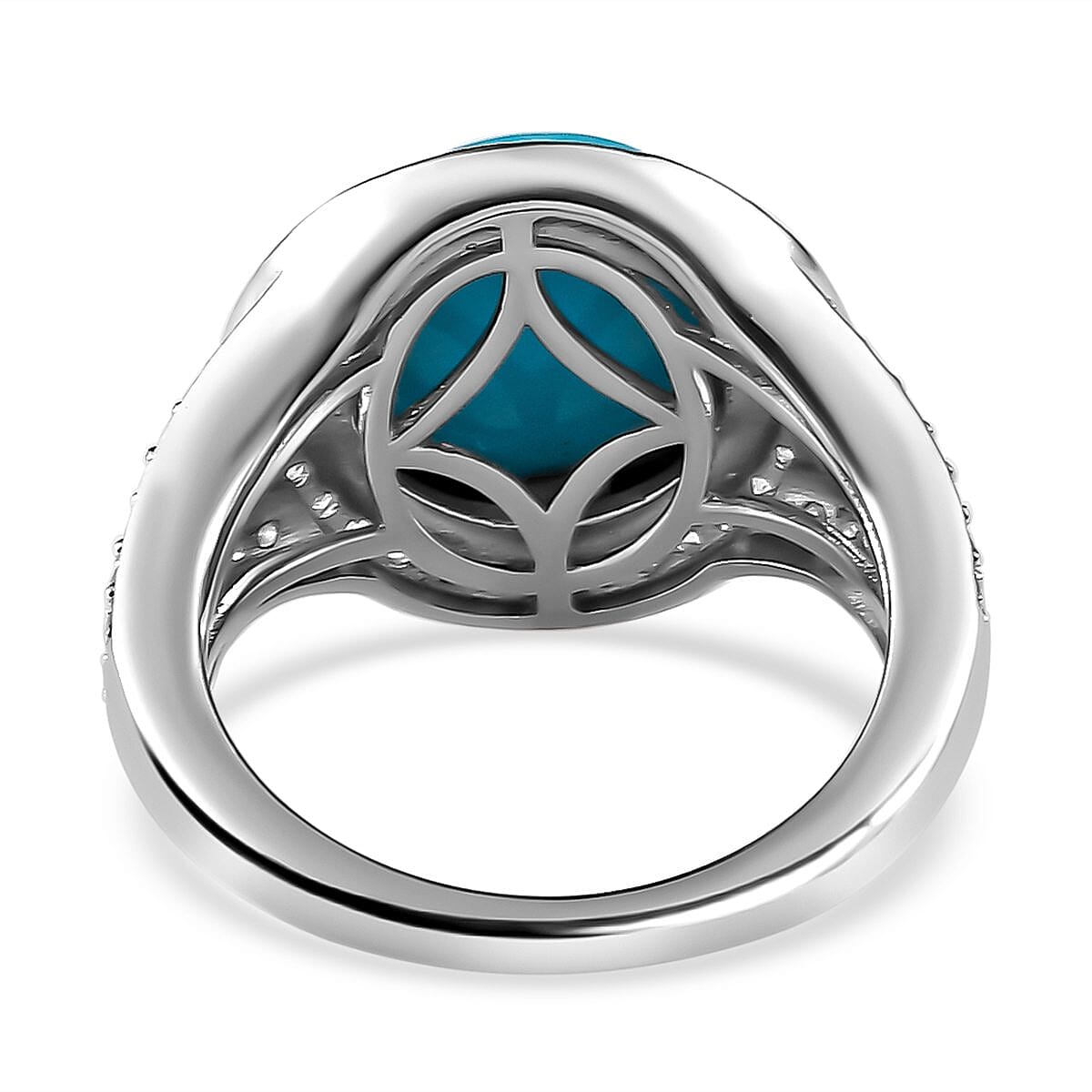 Arizona Sleeping Beauty Turquoise and Natural Zircon Ring in Platinum Overlay Sterling Silver 4.83 Ct.