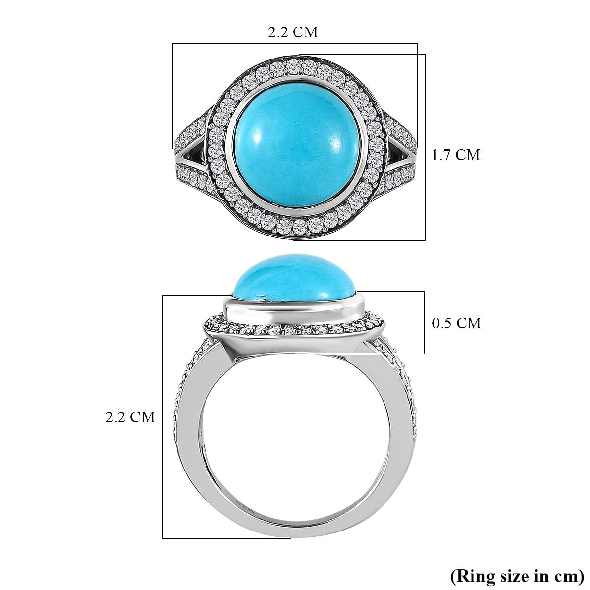 Arizona Sleeping Beauty Turquoise and Natural Zircon Ring in Platinum Overlay Sterling Silver 4.83 Ct.