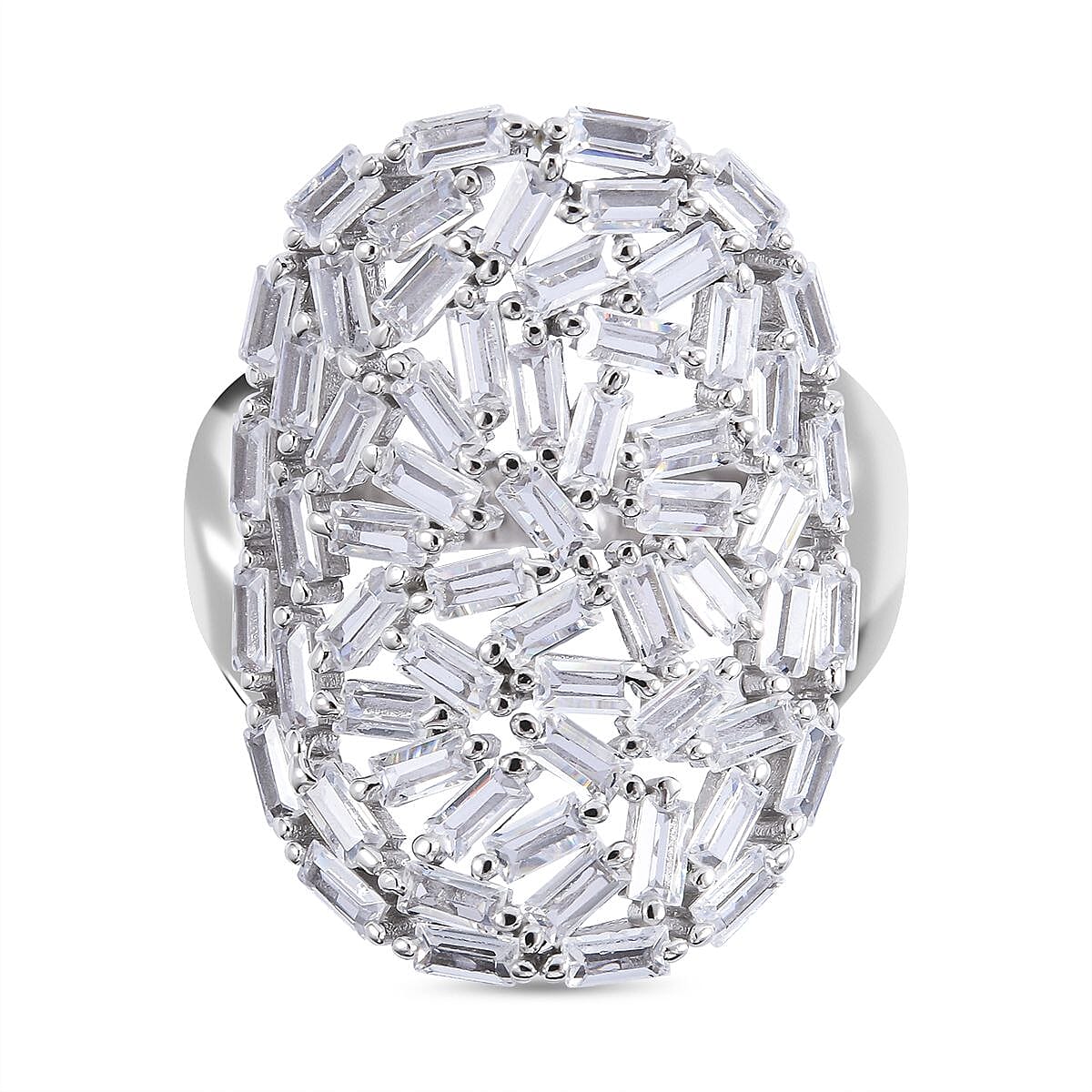 NY Closeout - ELANZA Cubic Zirconia Cluster Ring in Rhodium Overlay Sterling Silver, Silver Wt. 5.60 Gms