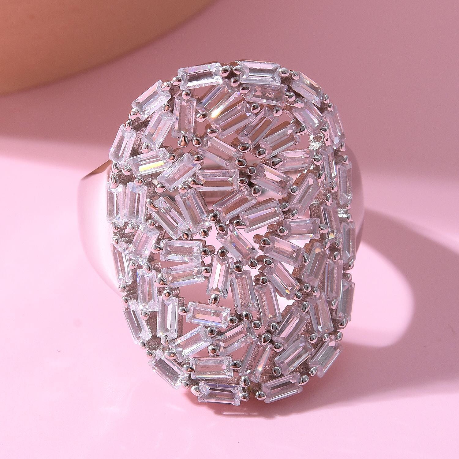 NY Closeout - ELANZA Cubic Zirconia Cluster Ring in Rhodium Overlay Sterling Silver, Silver Wt. 5.60 Gms