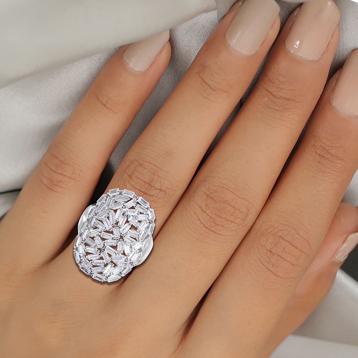 NY Closeout - ELANZA Cubic Zirconia Cluster Ring in Rhodium Overlay Sterling Silver, Silver Wt. 5.60 Gms