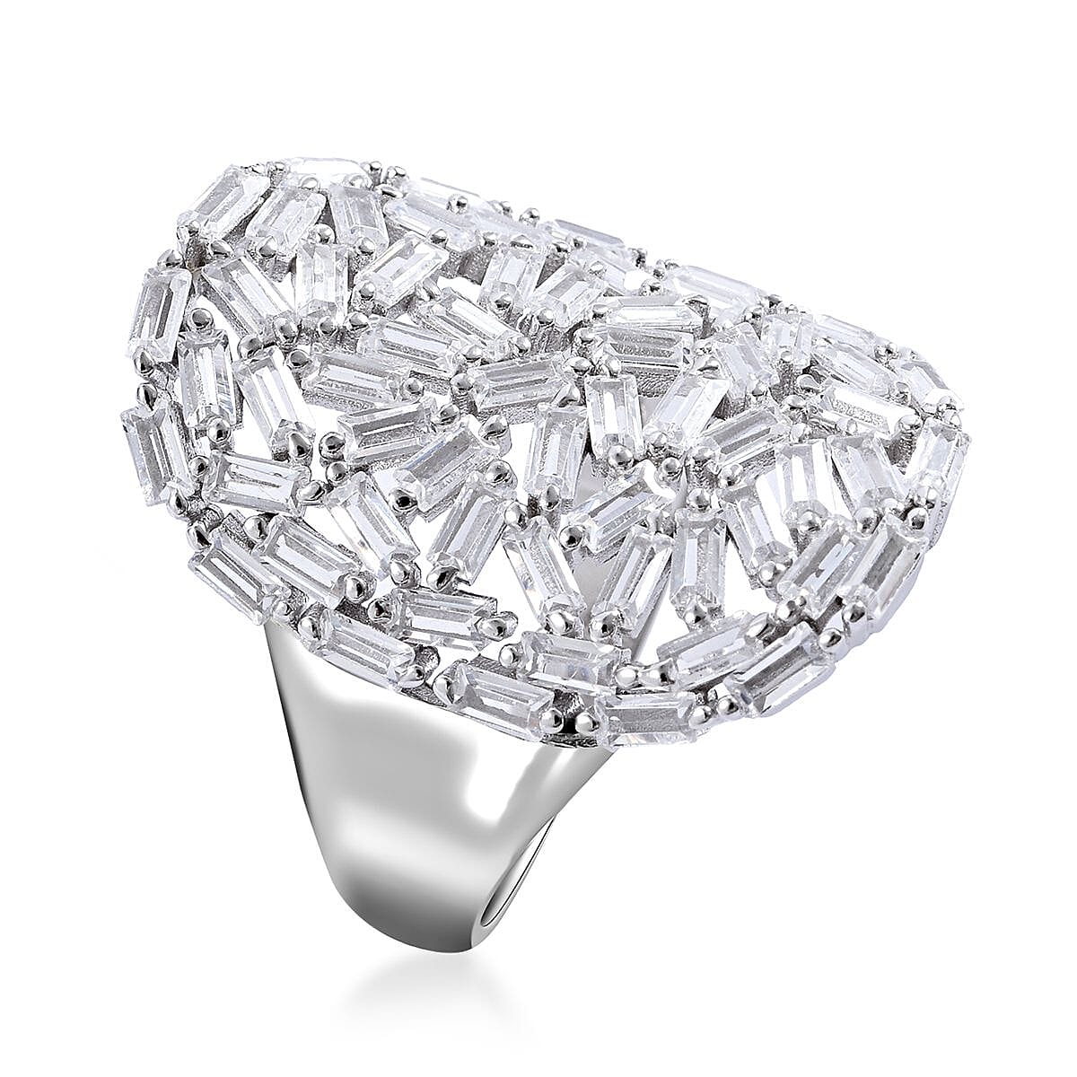NY Closeout - ELANZA Cubic Zirconia Cluster Ring in Rhodium Overlay Sterling Silver, Silver Wt. 5.60 Gms