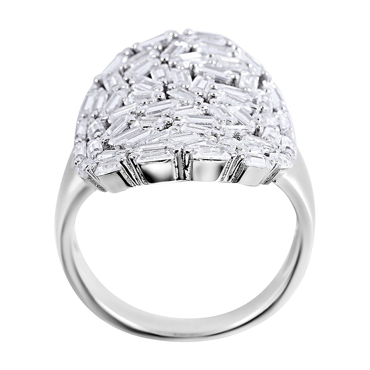 NY Closeout - ELANZA Cubic Zirconia Cluster Ring in Rhodium Overlay Sterling Silver, Silver Wt. 5.60 Gms