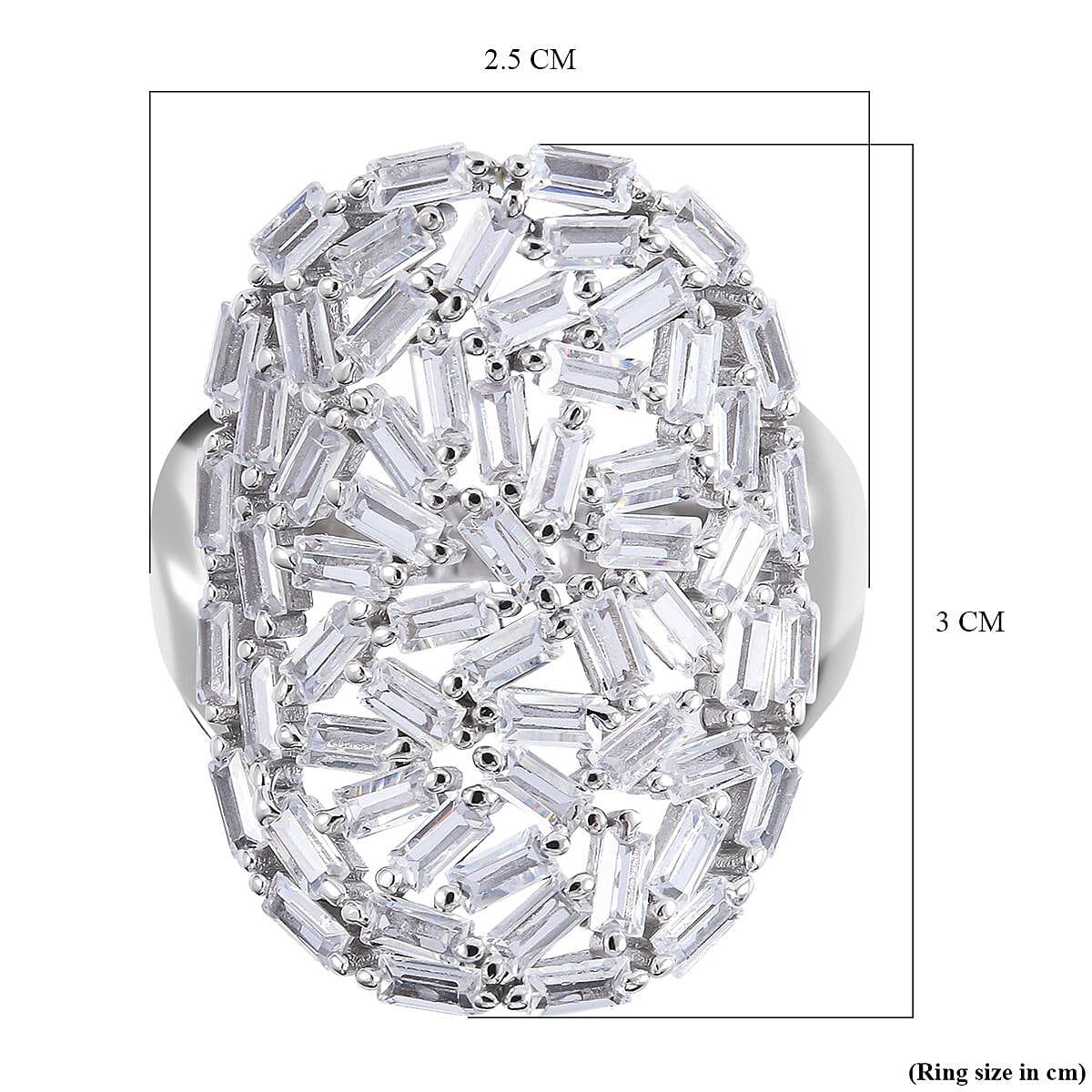 NY Closeout - ELANZA Cubic Zirconia Cluster Ring in Rhodium Overlay Sterling Silver, Silver Wt. 5.60 Gms