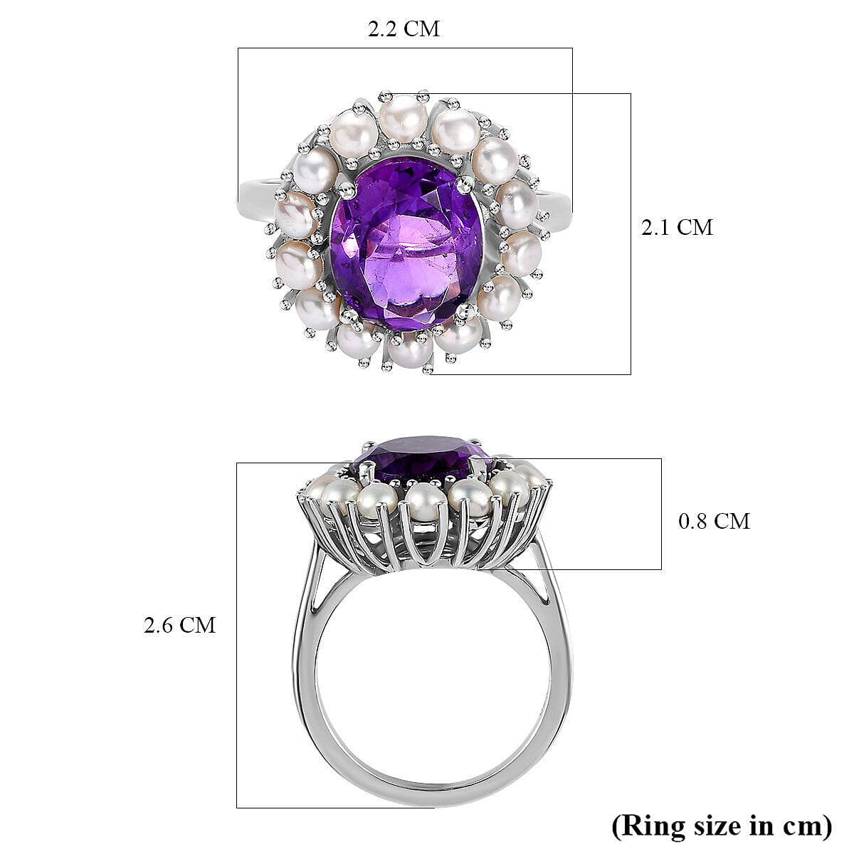 Victorian Style Amethyst and Fresh Water Pearl Ring in Platinum Overlay Sterling Silver 6.29 Ct.