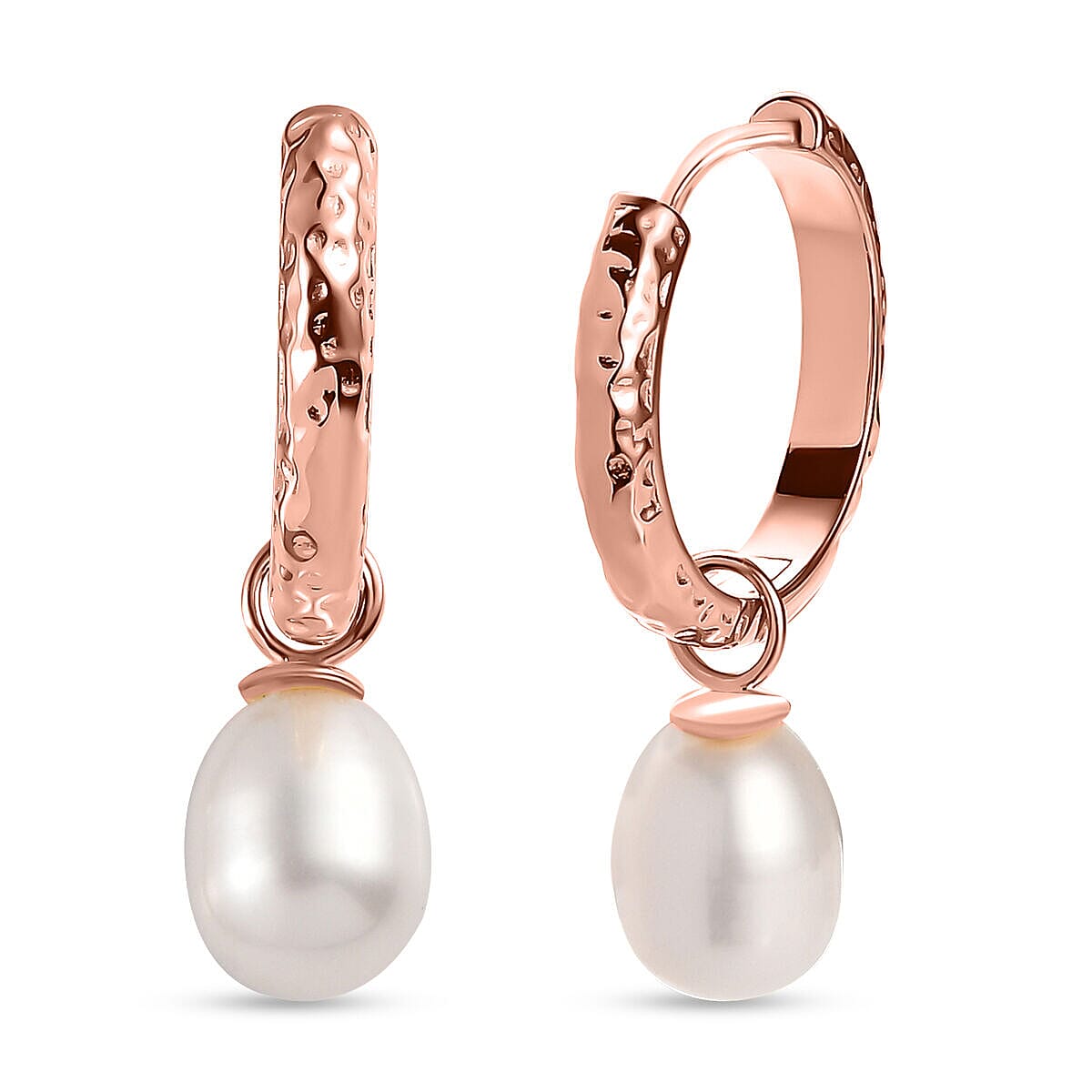 Fresh Water Pearl Drop Earrings With Clasp in 18K Vermeil Rose Gold Overlay Sterling Silver 12.82 Ct Silver Wt. 5.5 Gms. 7255906 TJC