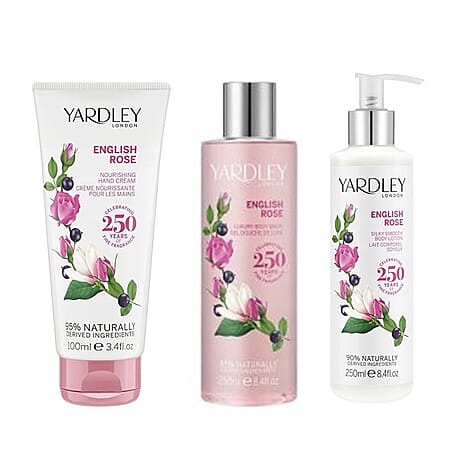 Yardley English Rose 250ml Body Wash, 250ml Body Lotion & 100ml Hand Cream