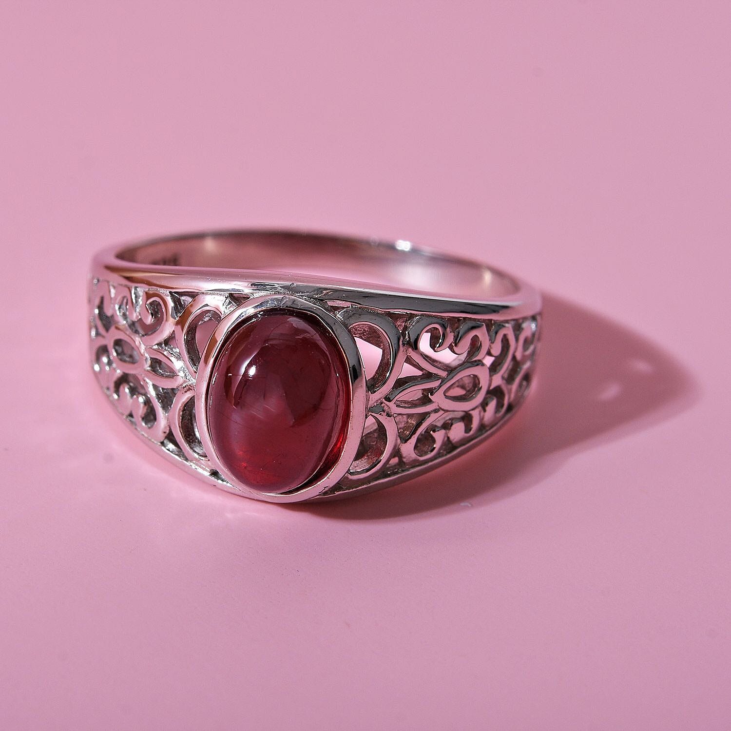 African Ruby Ring in Rhodium Overlay Sterling Silver 2.12 Ct
