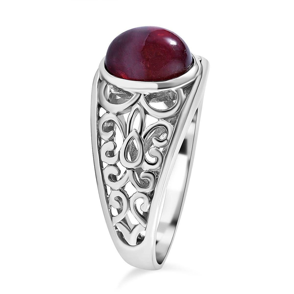 African Ruby Ring in Rhodium Overlay Sterling Silver 2.12 Ct