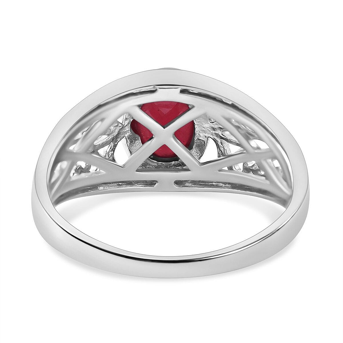 African Ruby Ring in Rhodium Overlay Sterling Silver 2.12 Ct