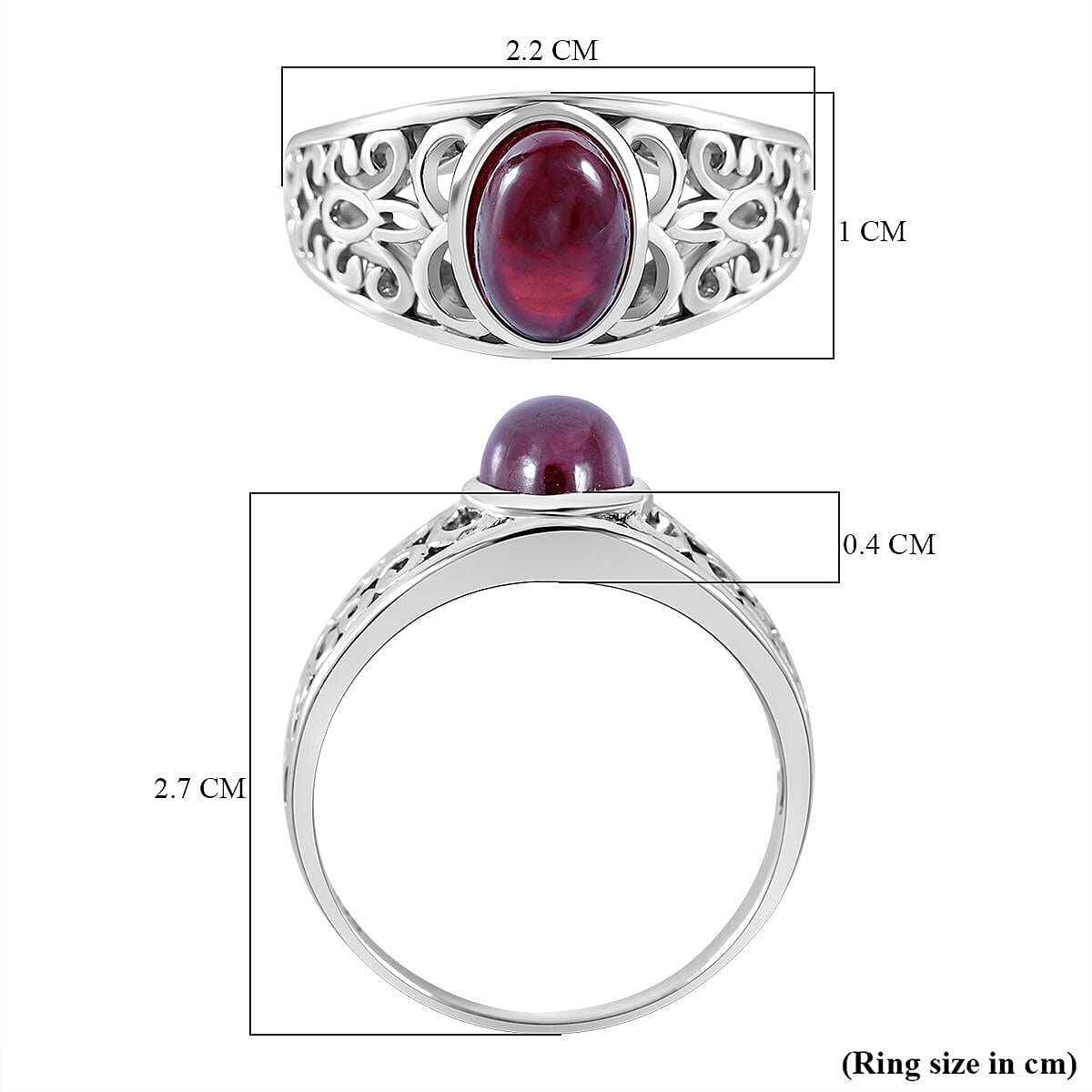 African Ruby Ring in Rhodium Overlay Sterling Silver 2.12 Ct