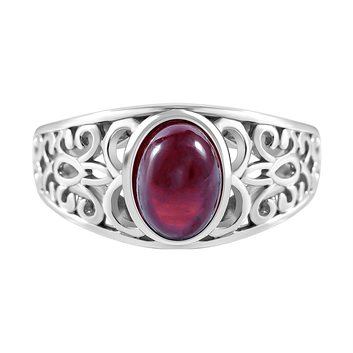 African Ruby Ring in Rhodium Overlay Sterling Silver 2.12 Ct