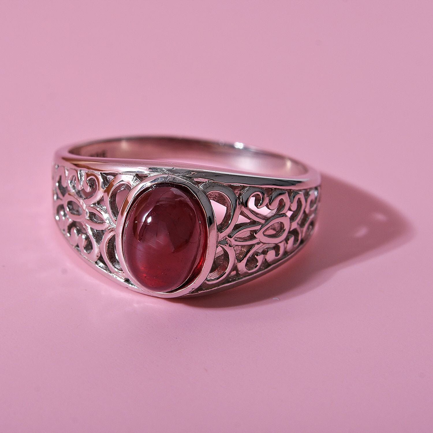 African Ruby Ring in Rhodium Overlay Sterling Silver 2.12 Ct