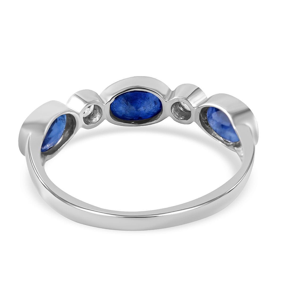 Mosoala Blue Sapphire and Natural Zircon 5 Stone Ring in Rhodium Overlay Sterling Silver 1.95 Ct