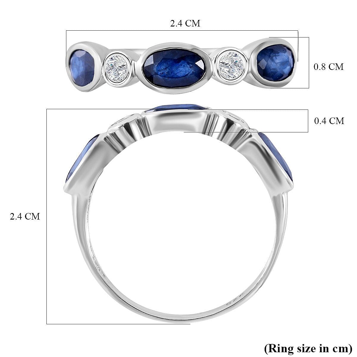 Mosoala Blue Sapphire and Natural Zircon 5 Stone Ring in Rhodium Overlay Sterling Silver 1.95 Ct