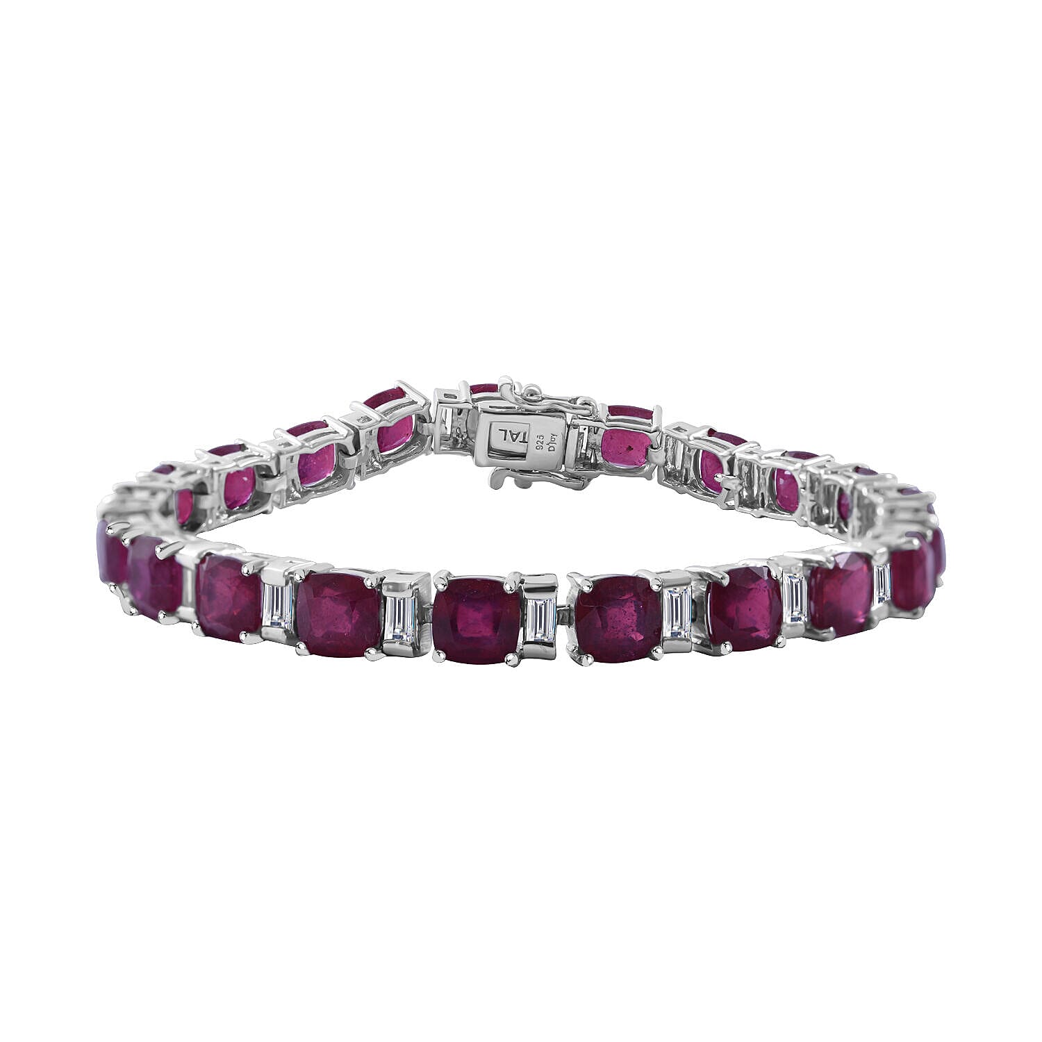 Cabo Delgado Ruby (CS 32.50 Cts) and Natural Zircon Tennis Bracelet (Size - 7.5) in Sterling Silver 36.29 Ct.