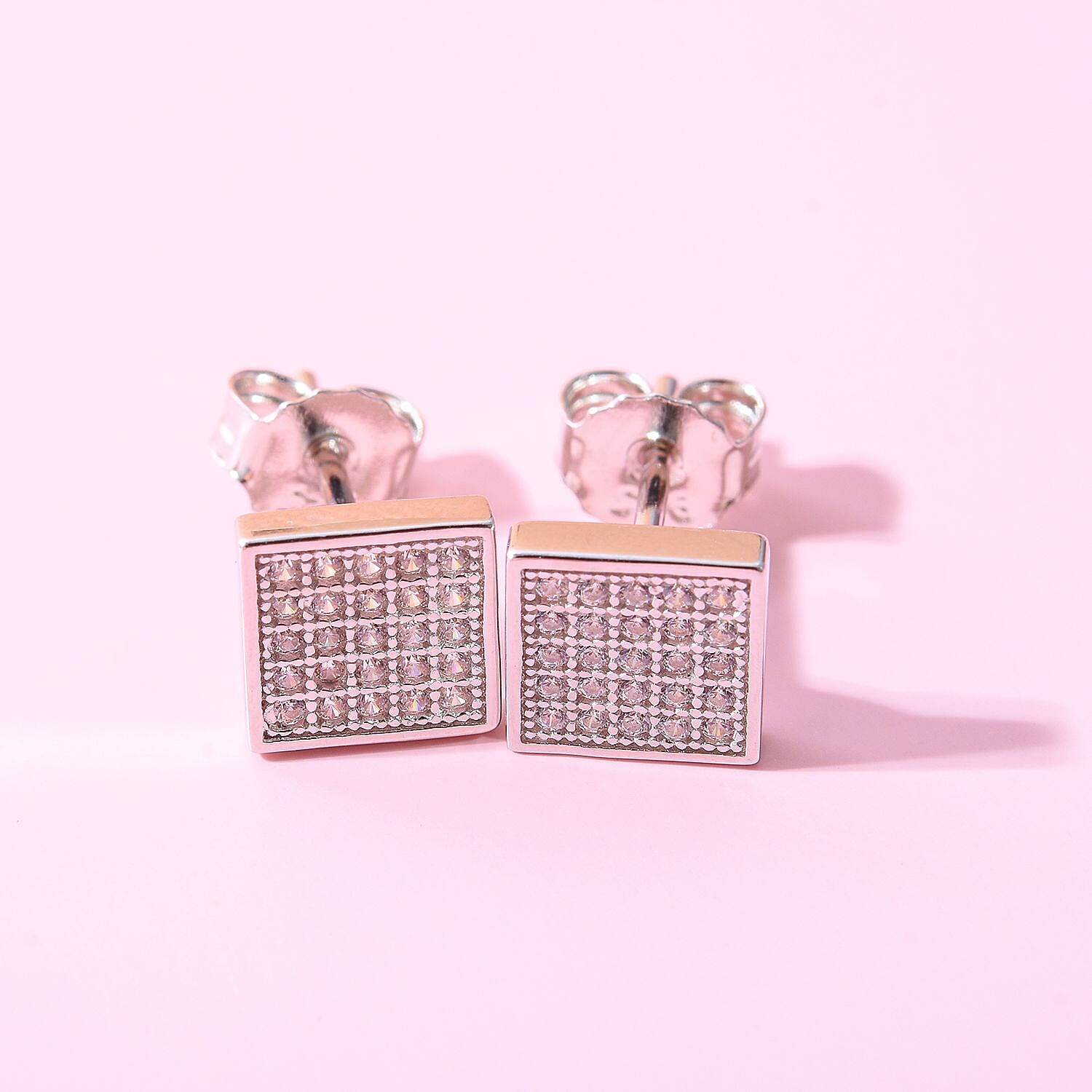 NY Close Out- CZ Earrings in Rhodium Overlay Sterling Silver