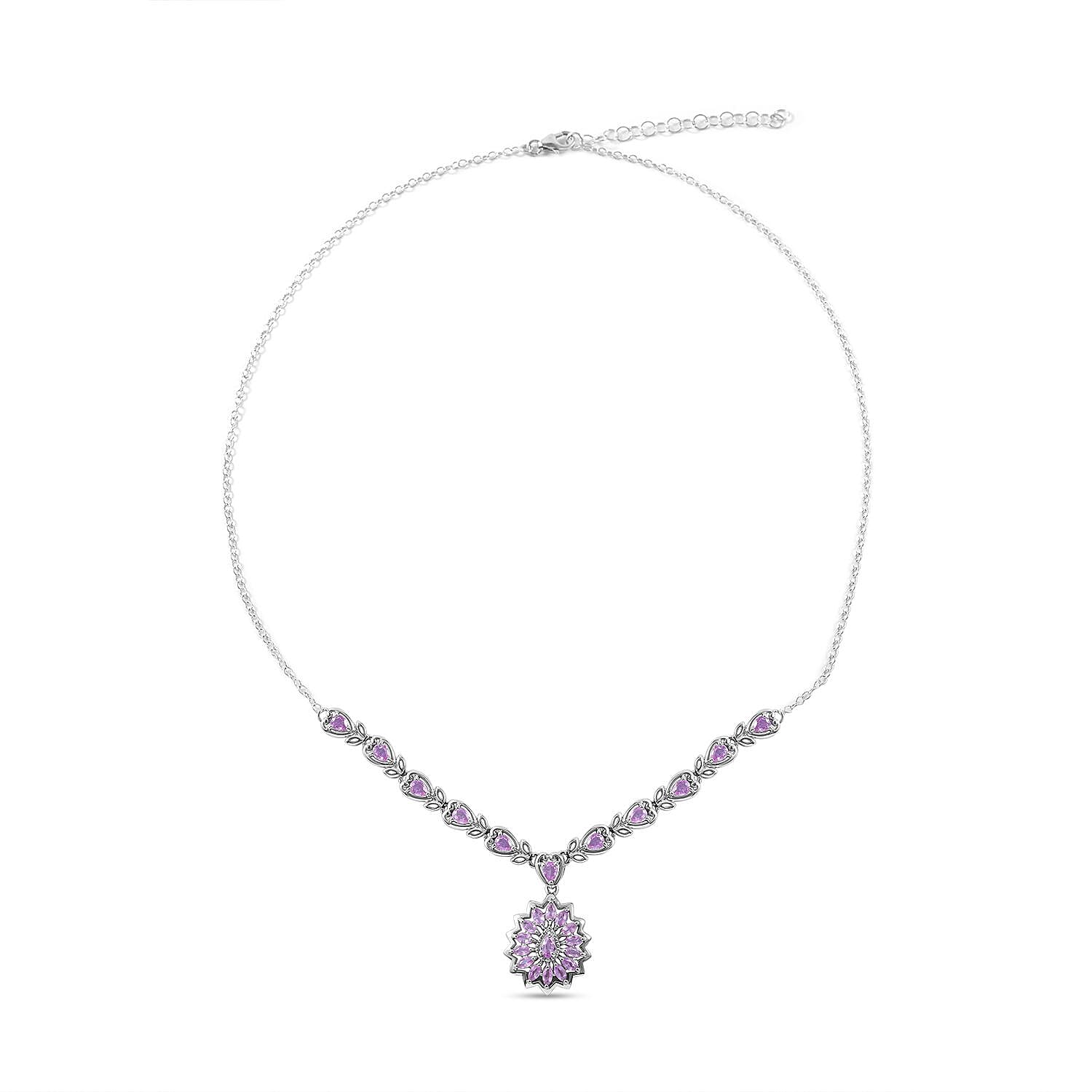 Madagascar Pink Sapphire Necklace (Size - 18-2 Inch Ext.) in Rhodium Overlay Sterling Silver 3.77 Ct, Silver Wt. 10 Gms