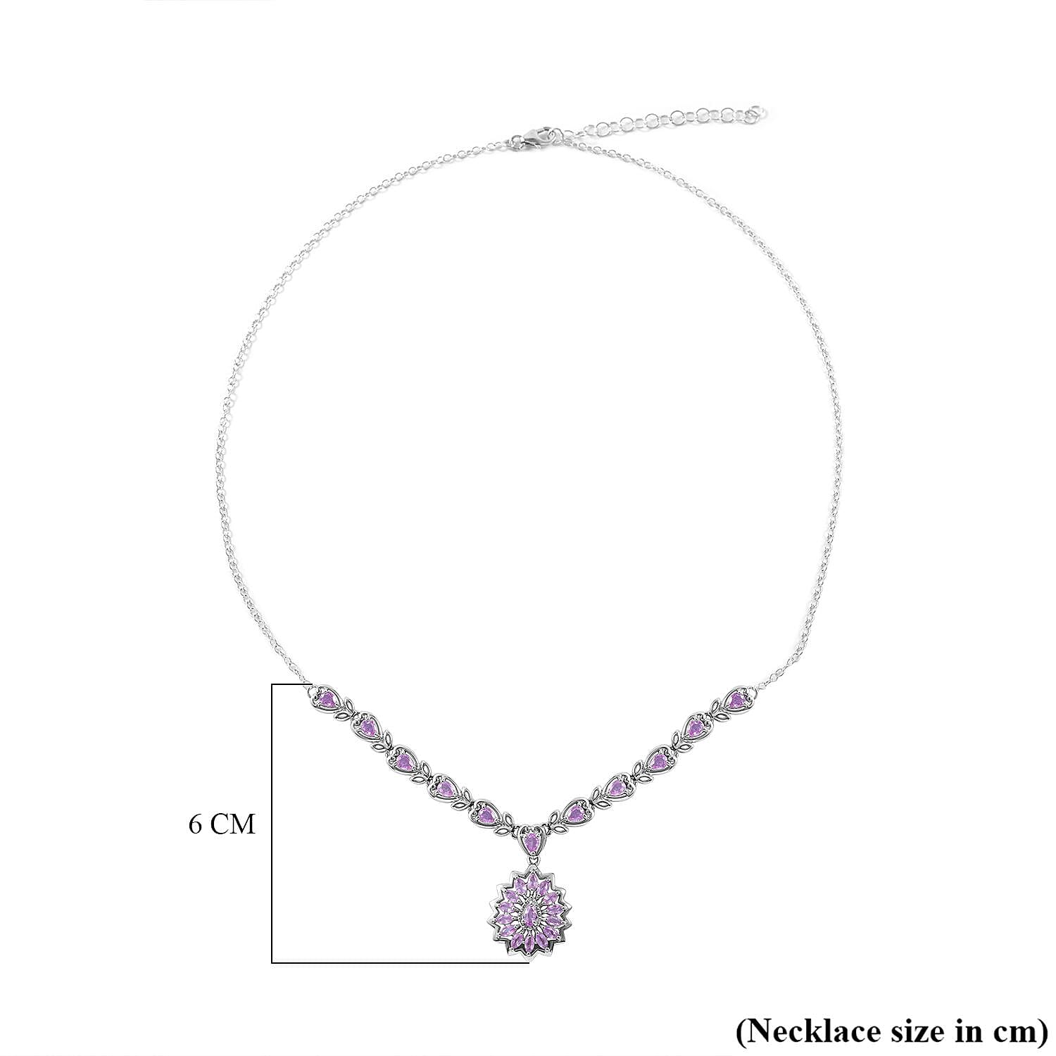 Madagascar Pink Sapphire Necklace (Size - 18-2 Inch Ext.) in Rhodium Overlay Sterling Silver 3.77 Ct, Silver Wt. 10 Gms