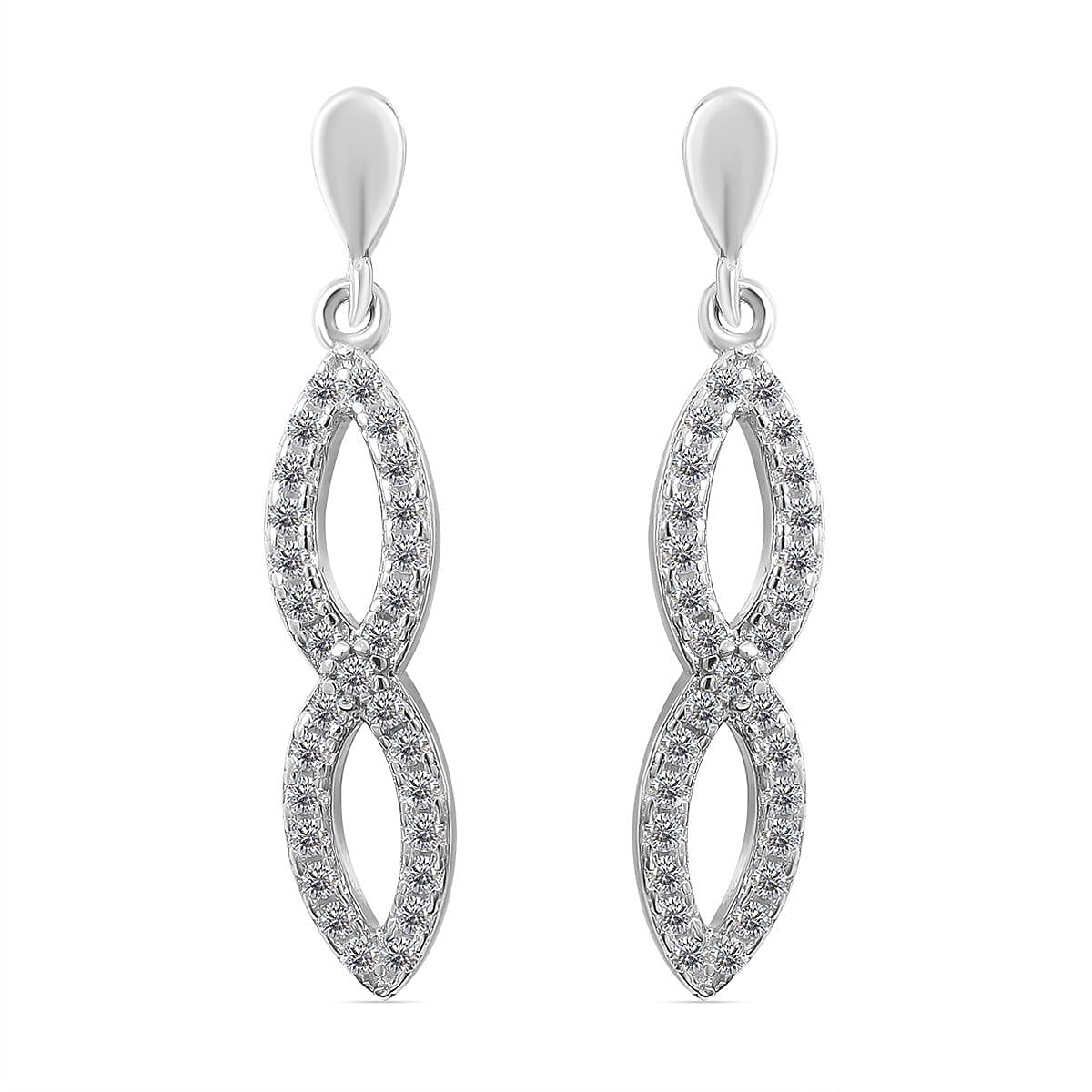 NY Closeout - CZ Earrings (with Push Back) in Rhodium Overlay Sterling Silver