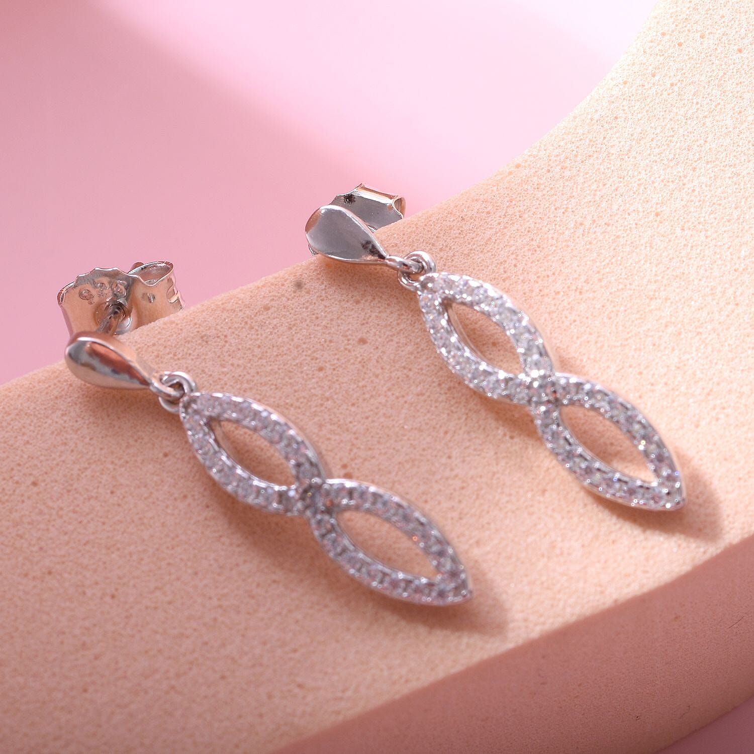 NY Closeout - CZ Earrings (with Push Back) in Rhodium Overlay Sterling Silver