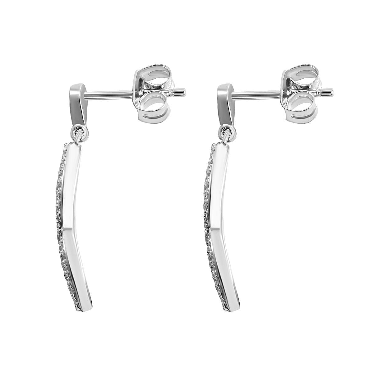 NY Closeout - CZ Earrings (with Push Back) in Rhodium Overlay Sterling Silver