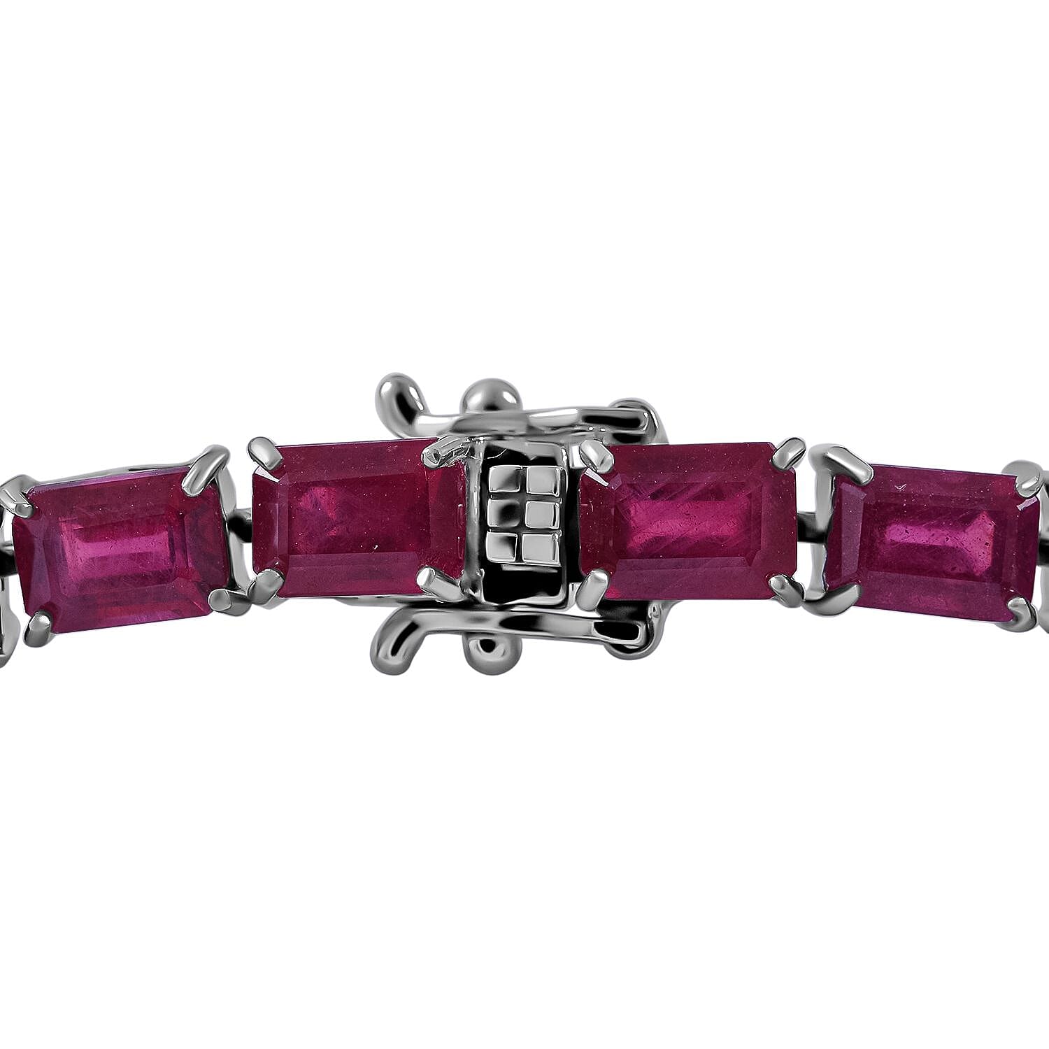 The Ultimate Ruby Tennis Bracelet (Size - 8) in Rhodium Overlay Sterling Silver 38.75 Ct, Silver Wt. 9.30 Gms