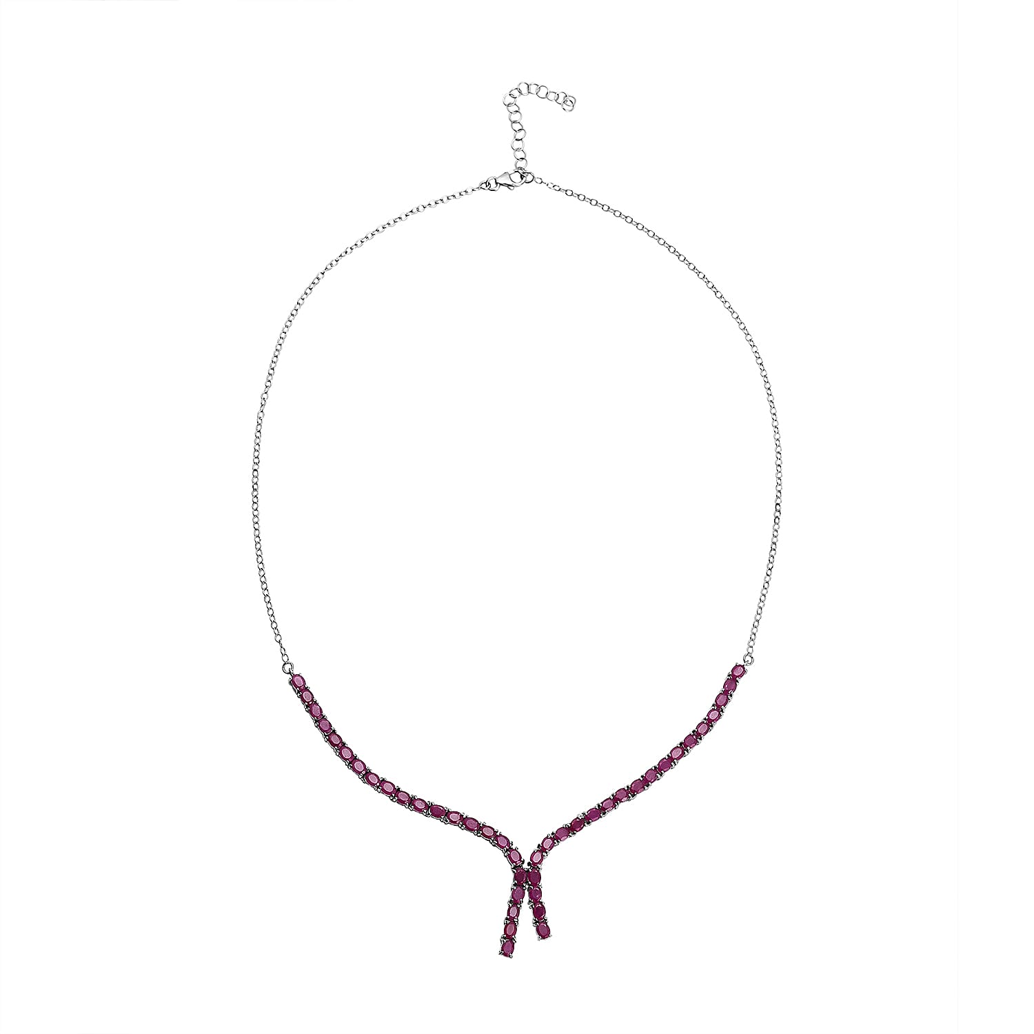 African Ruby Necklace (Size 19-2) in Rhodium Overlay Sterling Silver 10.75 Ct, Silver Wt. 7.56 Gms