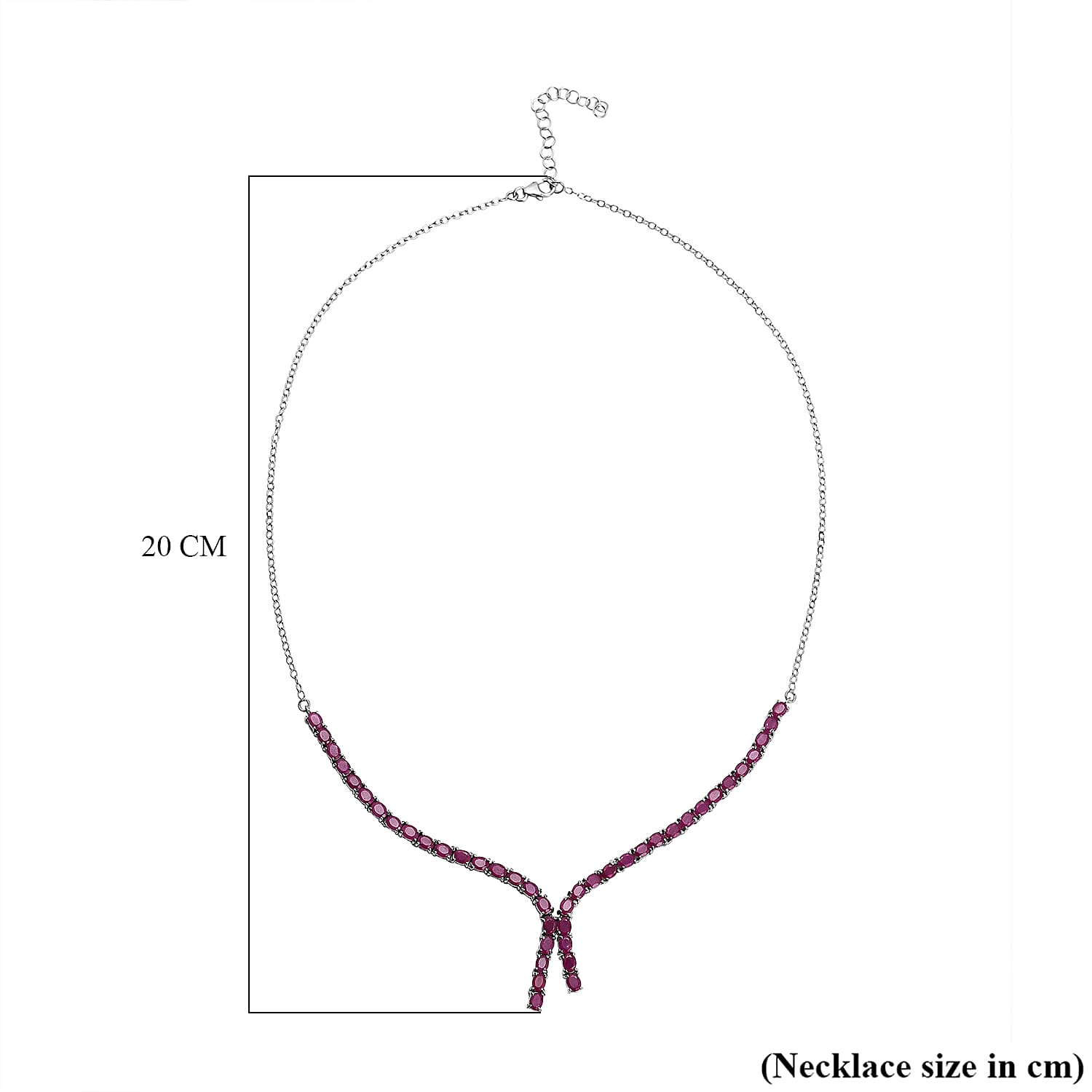 African Ruby Necklace (Size 19-2) in Rhodium Overlay Sterling Silver 10.75 Ct, Silver Wt. 7.56 Gms