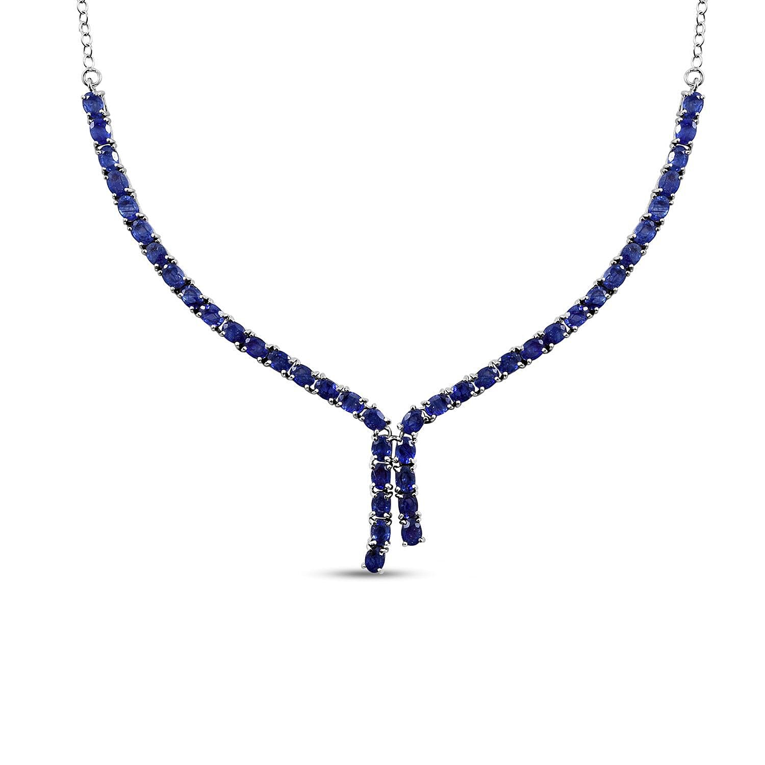 Masoala Sapphire Necklace (Size 19-2 Inch Ext.) in Rhodium Overlay Sterling Silver 10.75 Ct