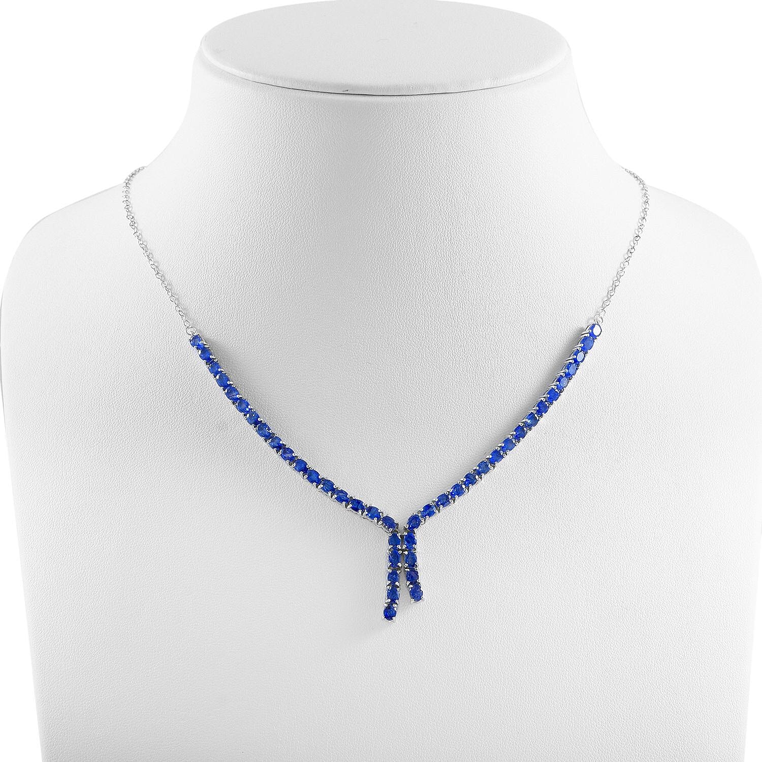 Masoala Sapphire Necklace (Size 19-2 Inch Ext.) in Rhodium Overlay Sterling Silver 10.75 Ct