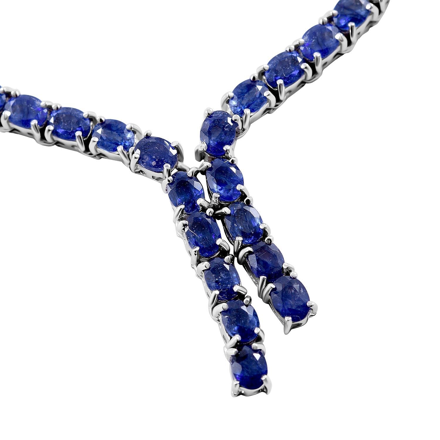 Masoala Sapphire Necklace (Size 19-2 Inch Ext.) in Rhodium Overlay Sterling Silver 10.75 Ct