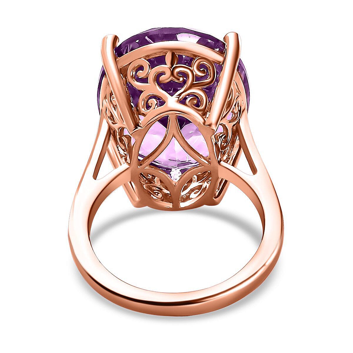 Rose De France Amethyst Solitaire Ring in 18K Vermeil Rose Gold Overlay Sterling Silver 15.00 Ct, Silver Wt. 5.00 Gms