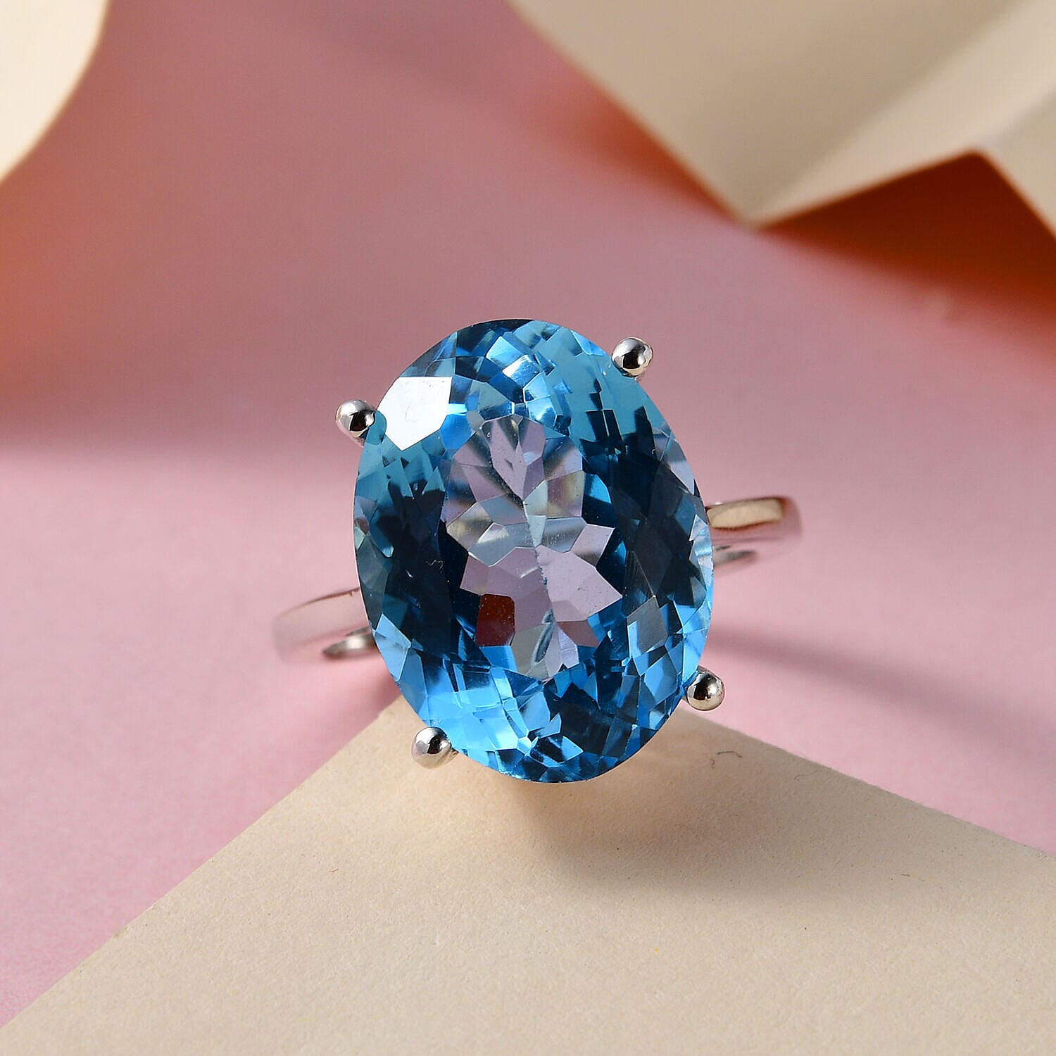 Skyblue Topaz Solitaire Ring in Platinum Overlay Sterling Silver 15.00 Ct.