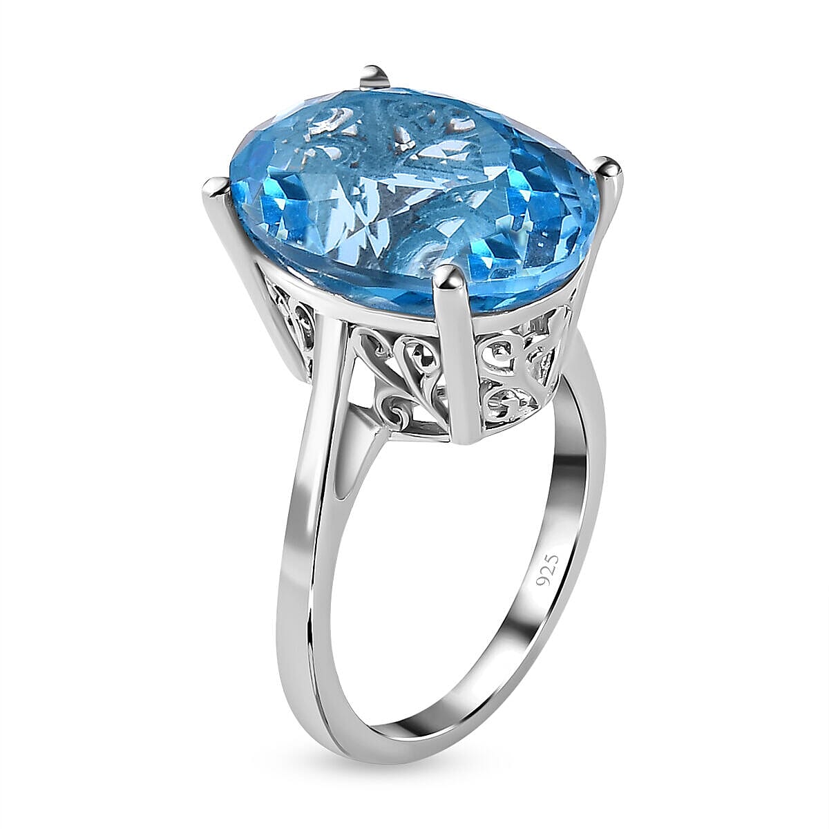 Skyblue Topaz Solitaire Ring in Platinum Overlay Sterling Silver 15.00 Ct.